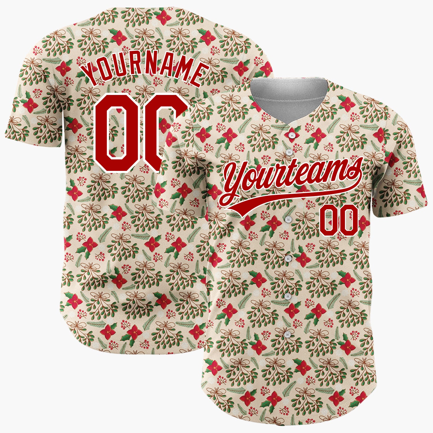 Custom Beige Gingerbread Man Festive Doodles Cartoon Pattern Christmas Baseball Jersey