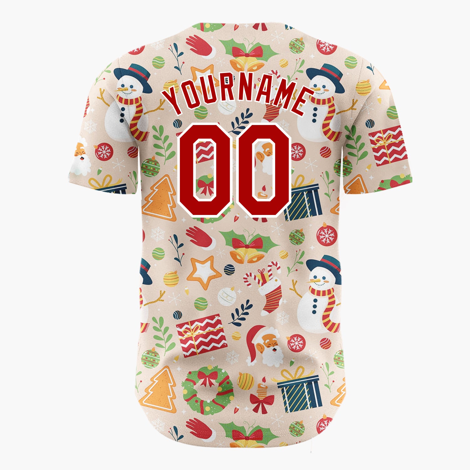 Custom Beige Snowman Gingerbread Cartoon Pattern Christmas Baseball Jersey