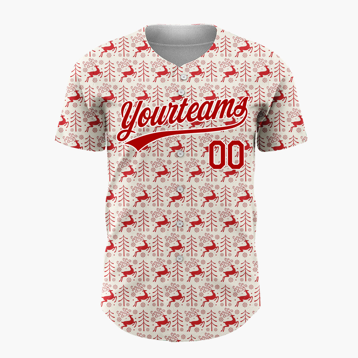 Custom Beige Reindeer Doodles Minimalist Cartoon Pattern Christmas Baseball Jersey