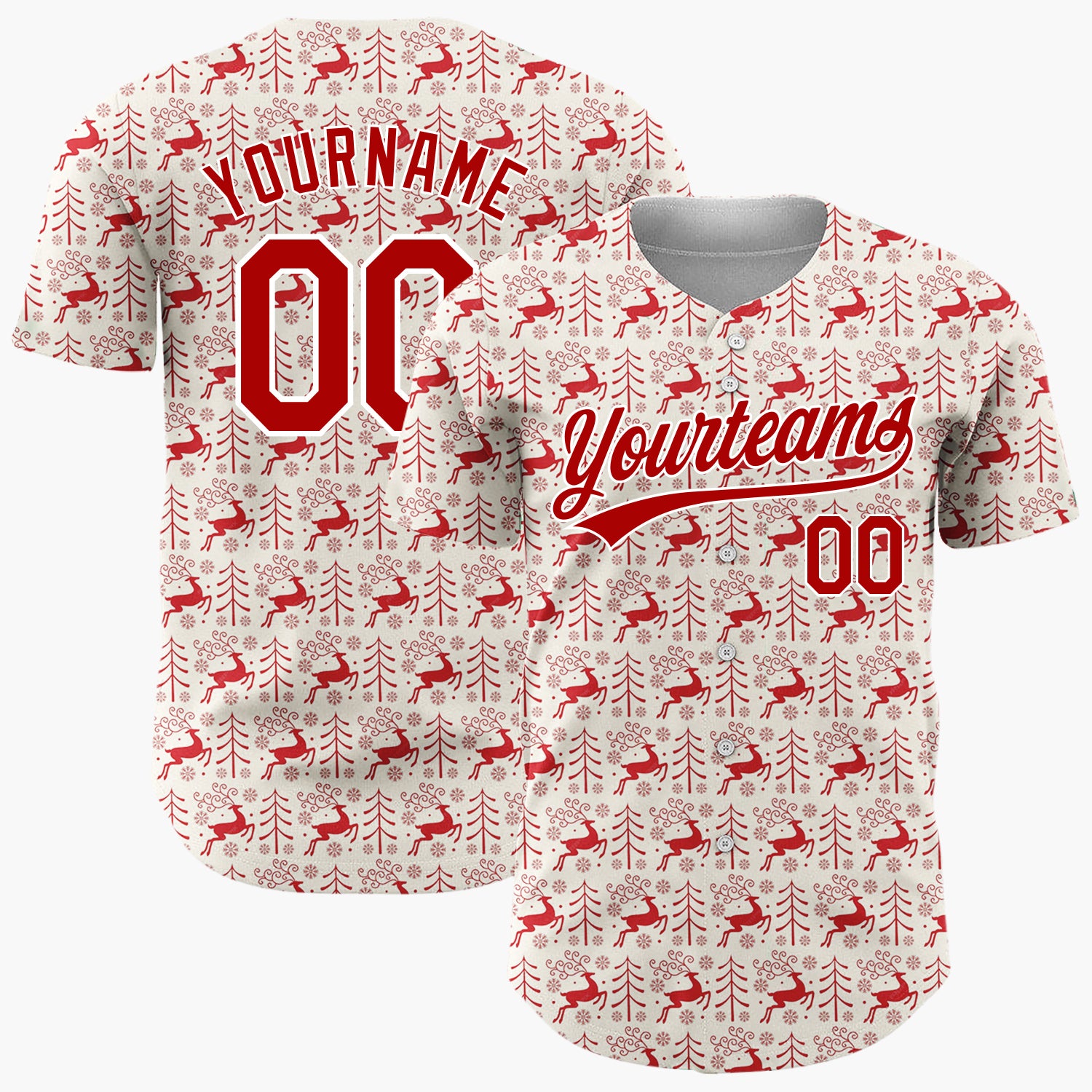 Custom Beige Reindeer Doodles Minimalist Cartoon Pattern Christmas Baseball Jersey