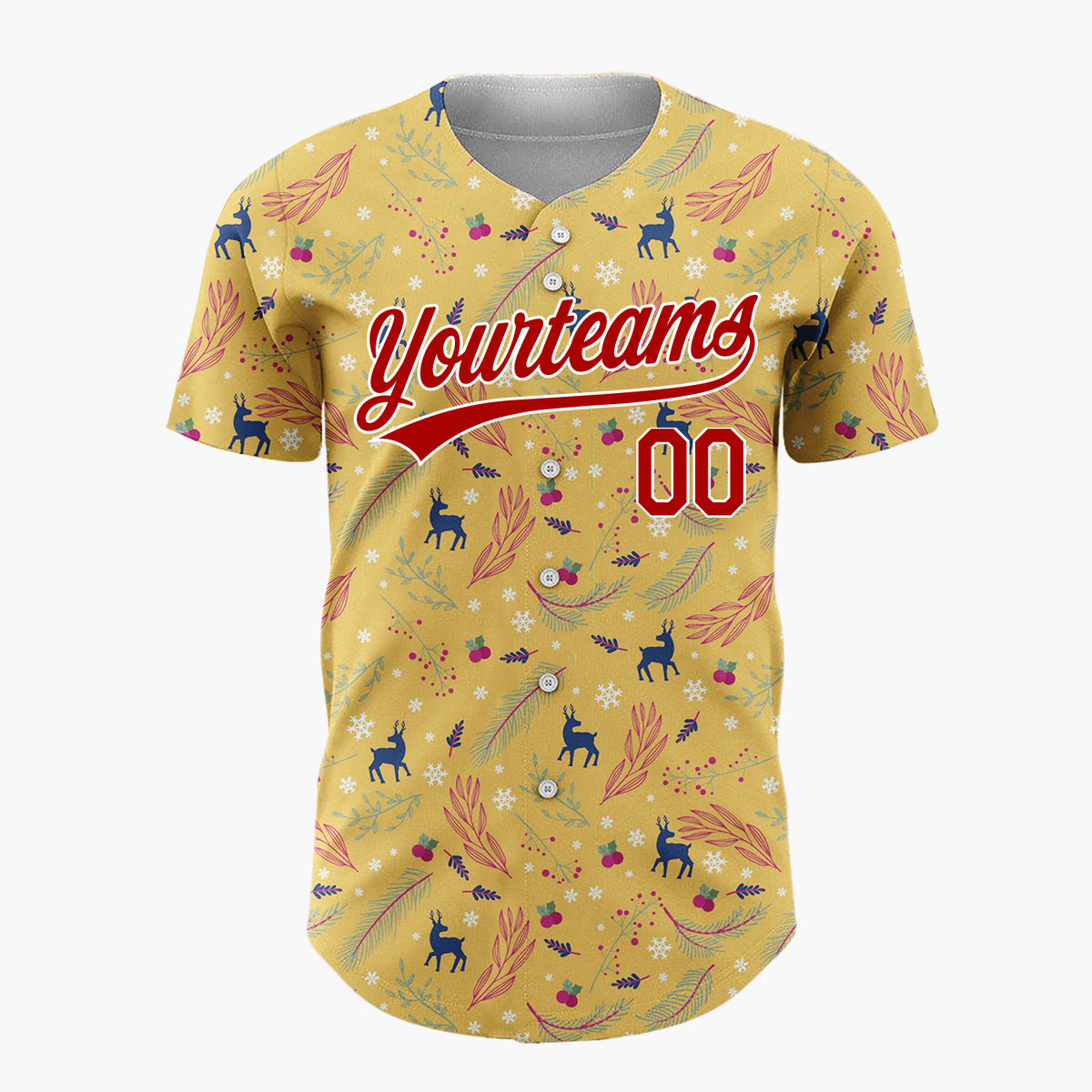 Custom Beige Reindeer Snowflakes Doodles Cartoon Pattern Christmas Baseball Jersey
