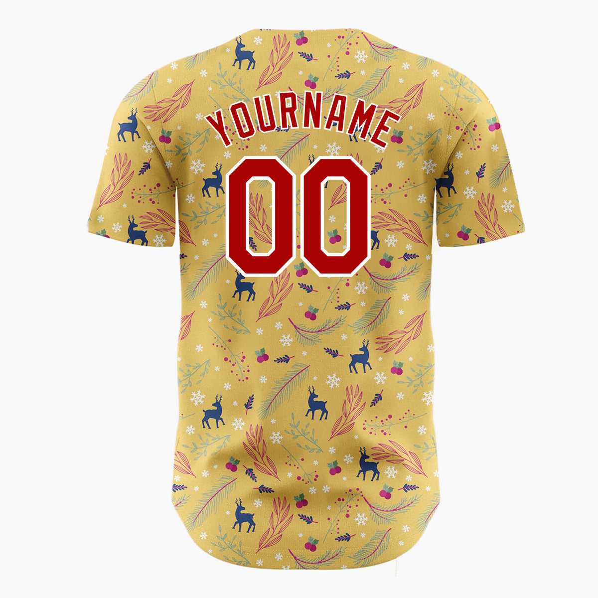 Custom Beige Reindeer Snowflakes Doodles Cartoon Pattern Christmas Baseball Jersey