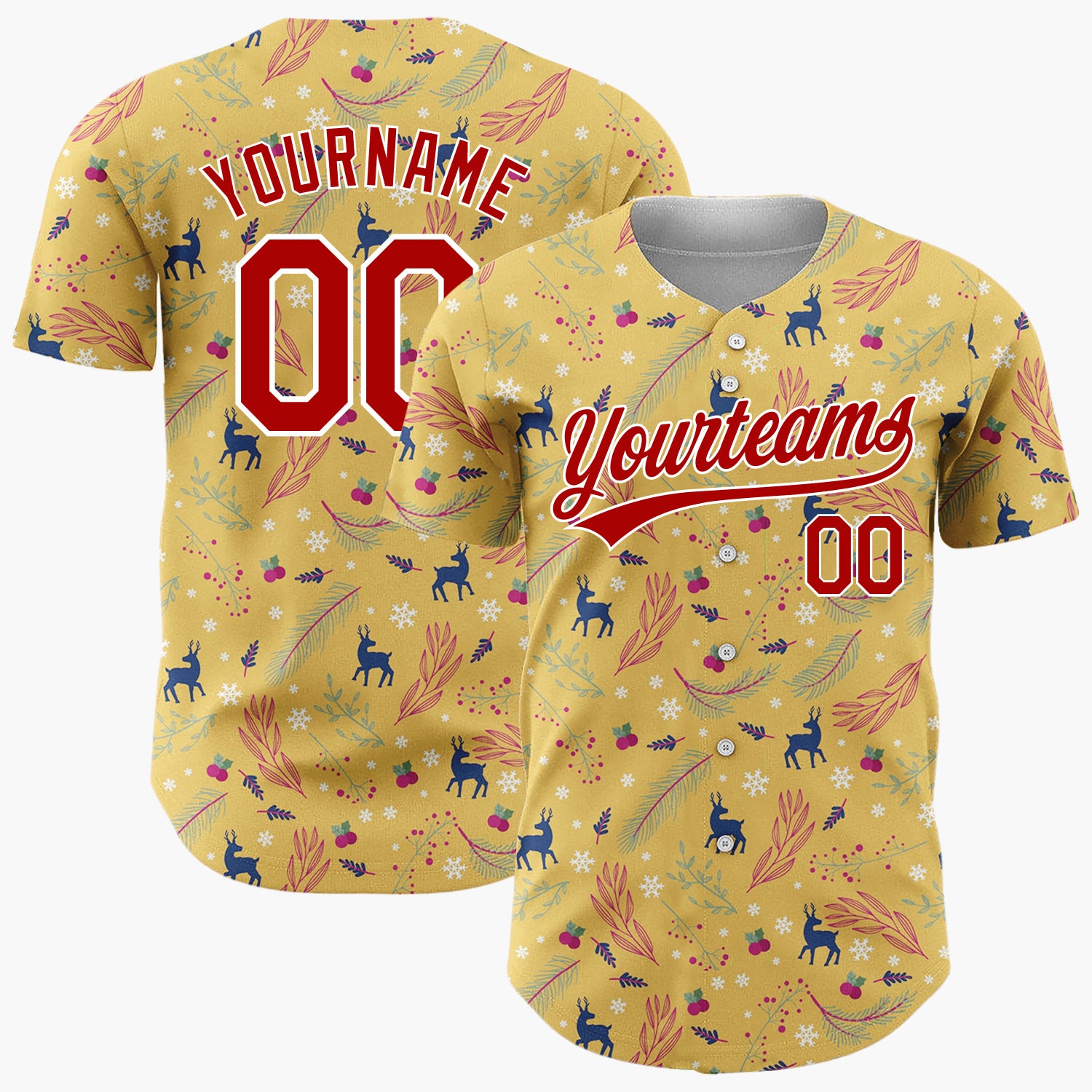 Custom Beige Reindeer Snowflakes Doodles Cartoon Pattern Christmas Baseball Jersey