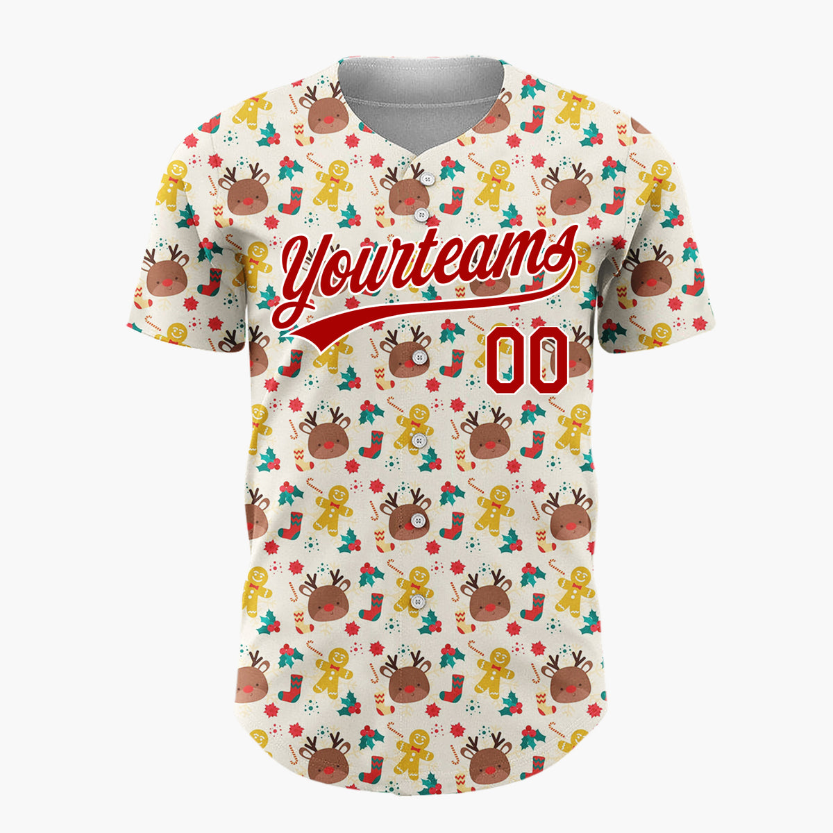 Custom Beige Christmas Doodles Cozy Winter Cartoon Pattern Christmas Baseball Jersey
