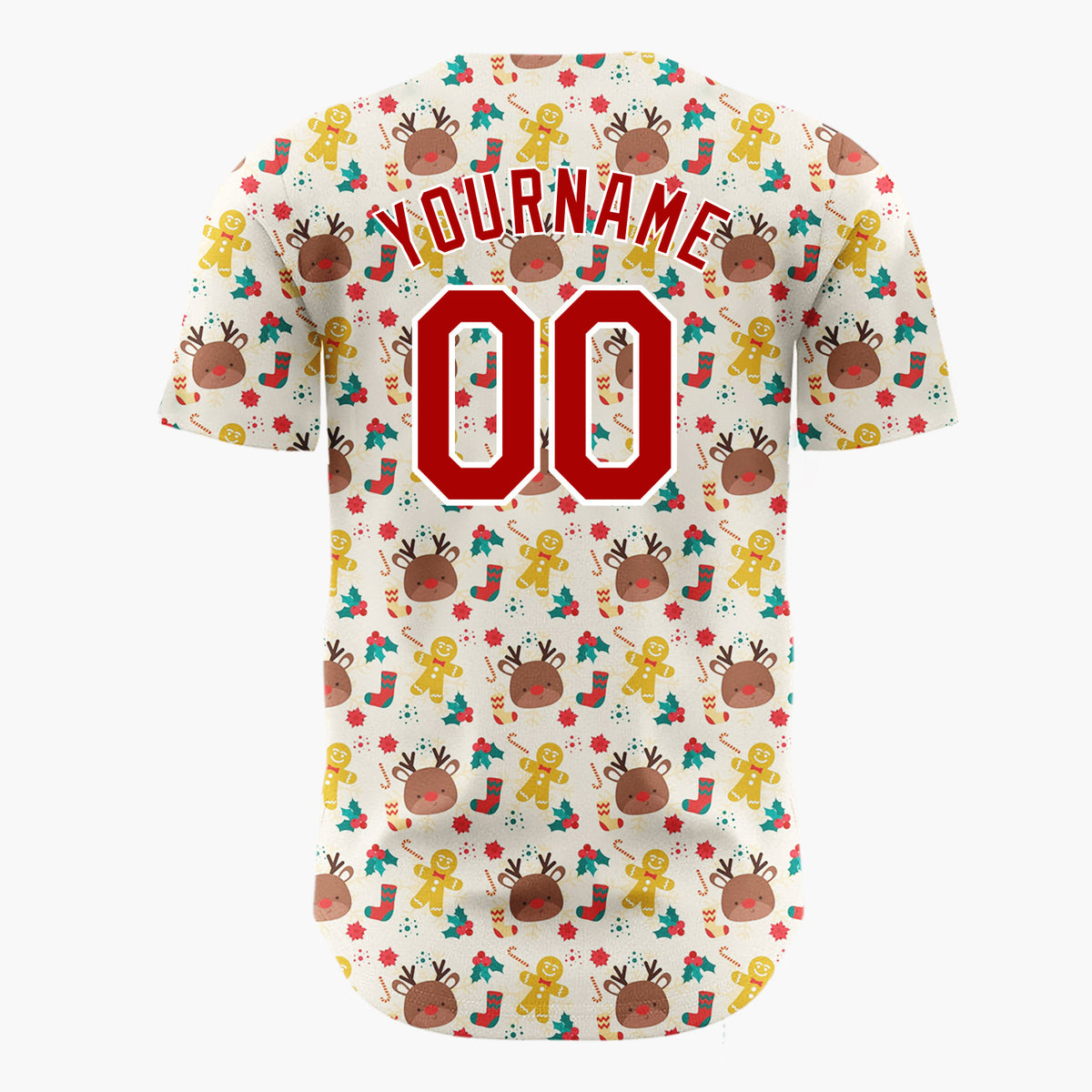 Custom Beige Christmas Doodles Cozy Winter Cartoon Pattern Christmas Baseball Jersey