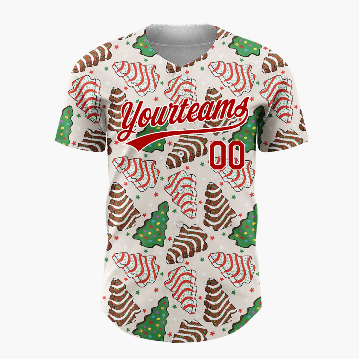 Custom Beige Christmas Tree Gingerbread Cookies Sweet Whimsical Christmas Baseball Jersey
