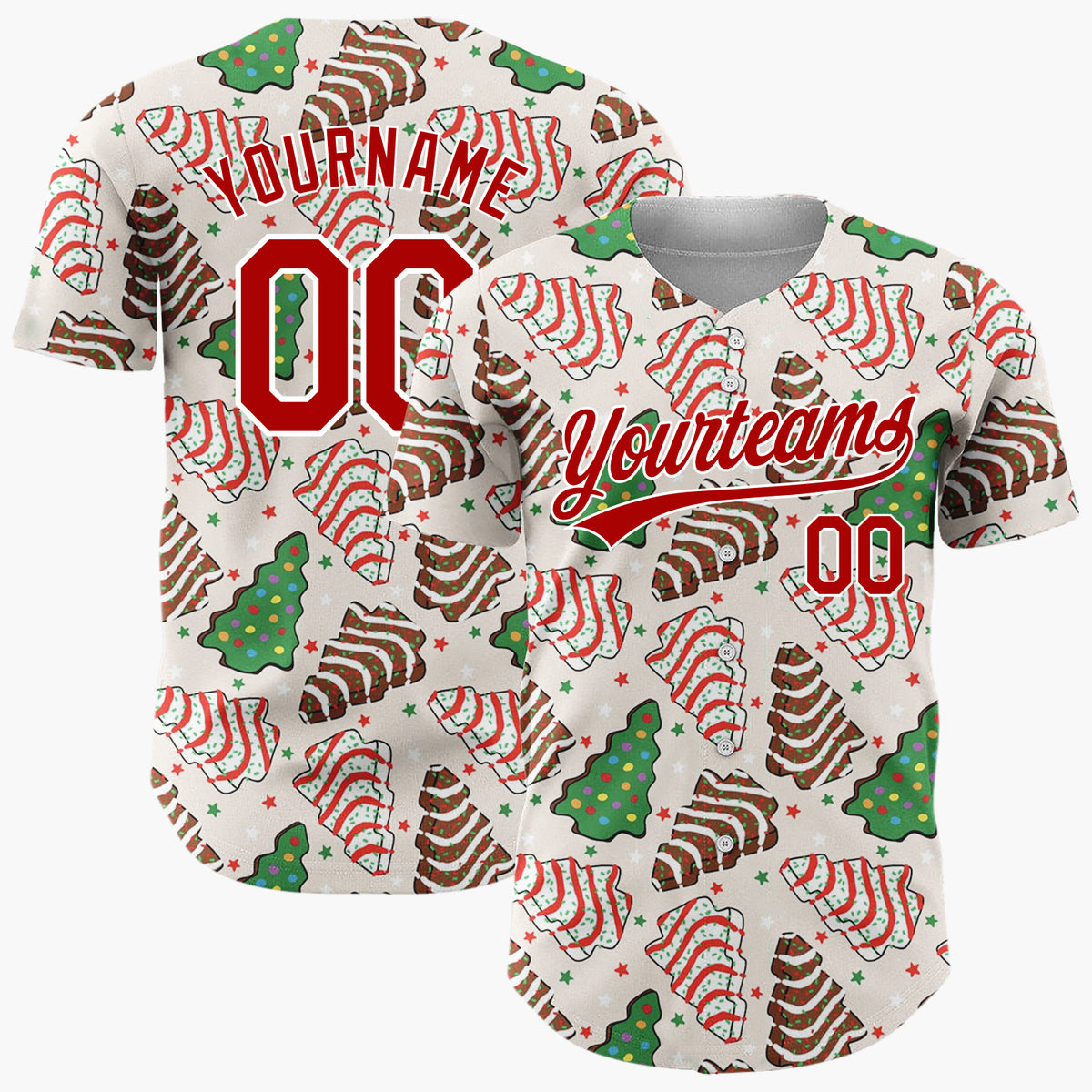 Custom Beige Christmas Tree Gingerbread Cookies Sweet Whimsical Christmas Baseball Jersey