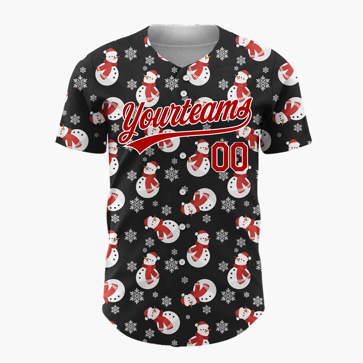 Custom Black Cozy Snowman Christmas Doodles Cartoon Pattern Christmas Baseball Jersey