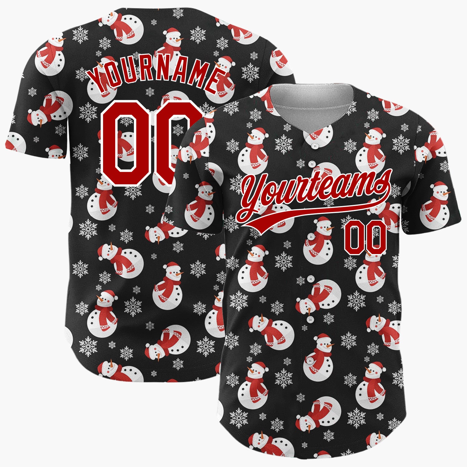 Custom Black Cozy Snowman Christmas Doodles Cartoon Pattern Christmas Baseball Jersey
