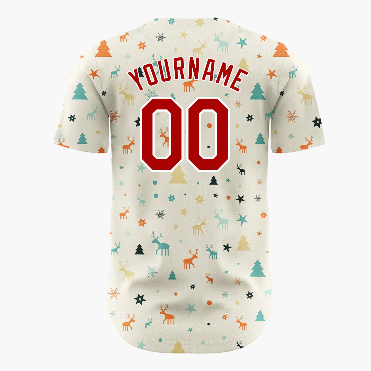 Custom Cream Mid Century Modern Deer Trees Retro Christmas Baseball Jersey