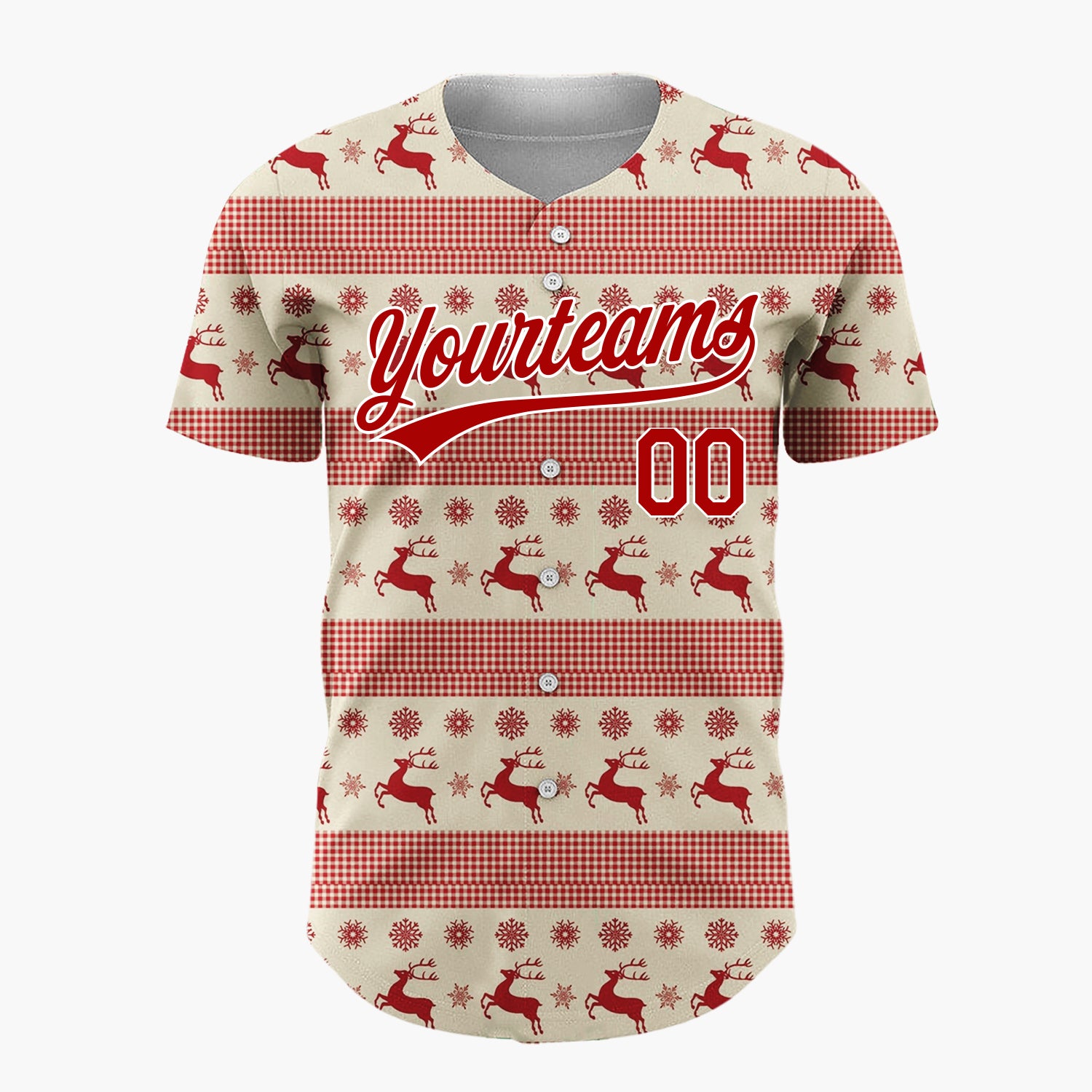 Custom Beige Reindeer Nordic Stripes Nordic Pattern Christmas Baseball Jersey