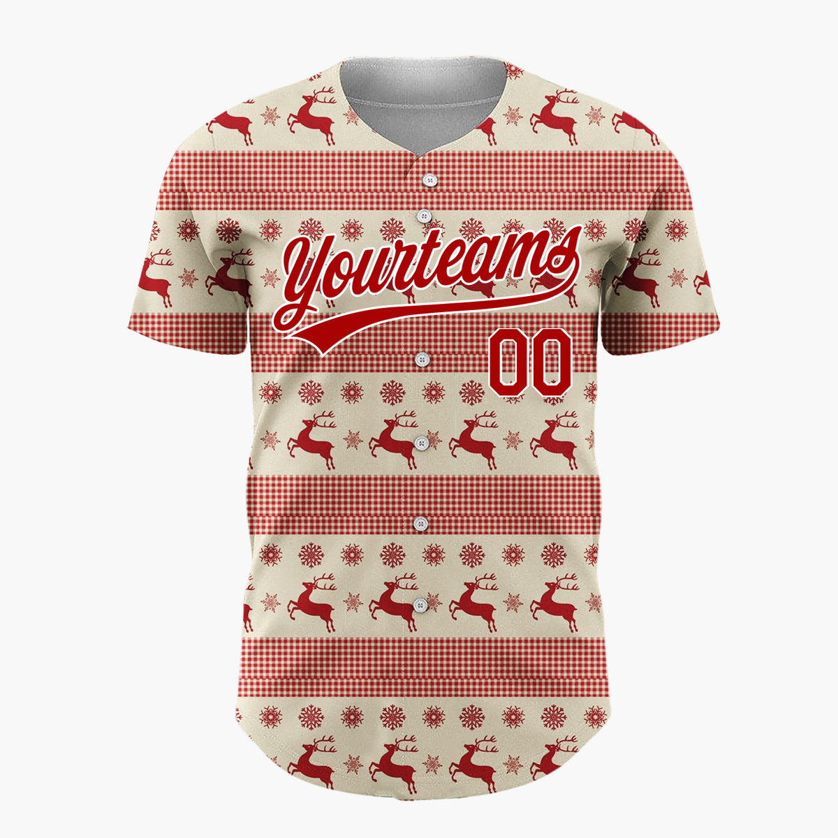Custom Beige Reindeer Nordic Stripes Nordic Pattern Christmas Baseball Jersey