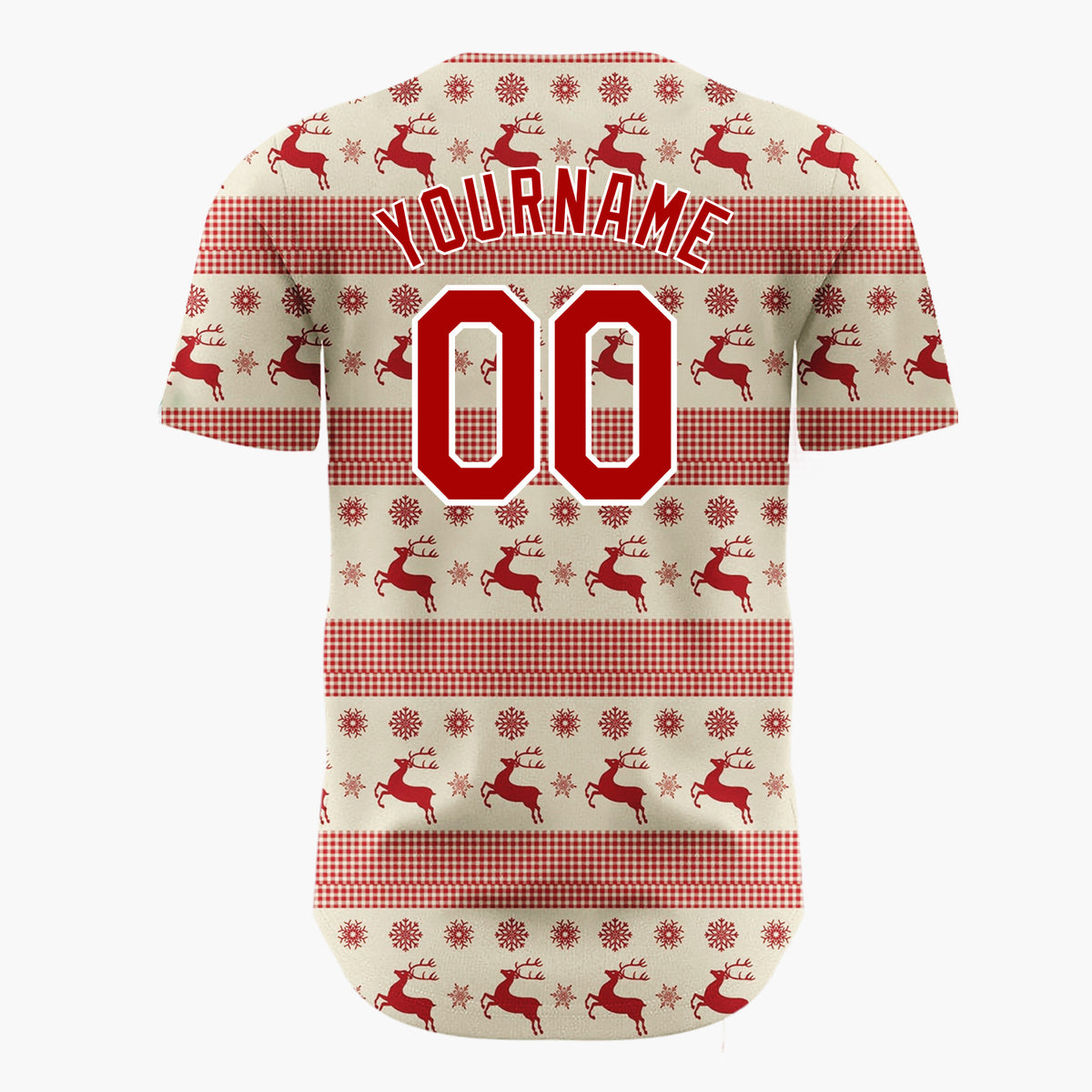 Custom Beige Reindeer Nordic Stripes Nordic Pattern Christmas Baseball Jersey