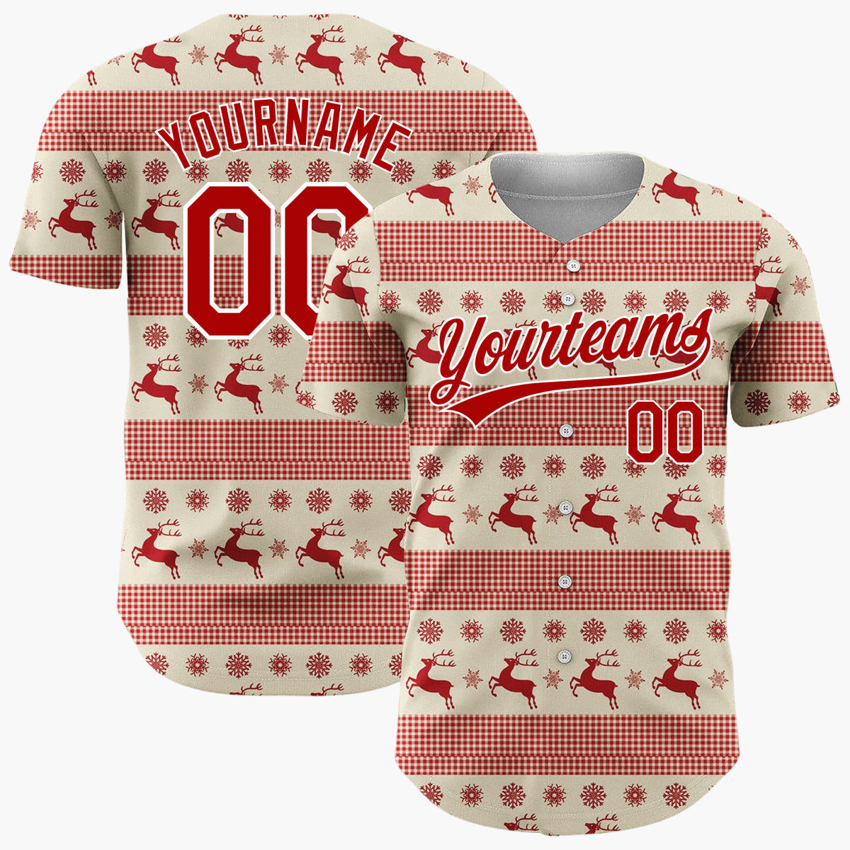 Custom Beige Reindeer Nordic Stripes Nordic Pattern Christmas Baseball Jersey