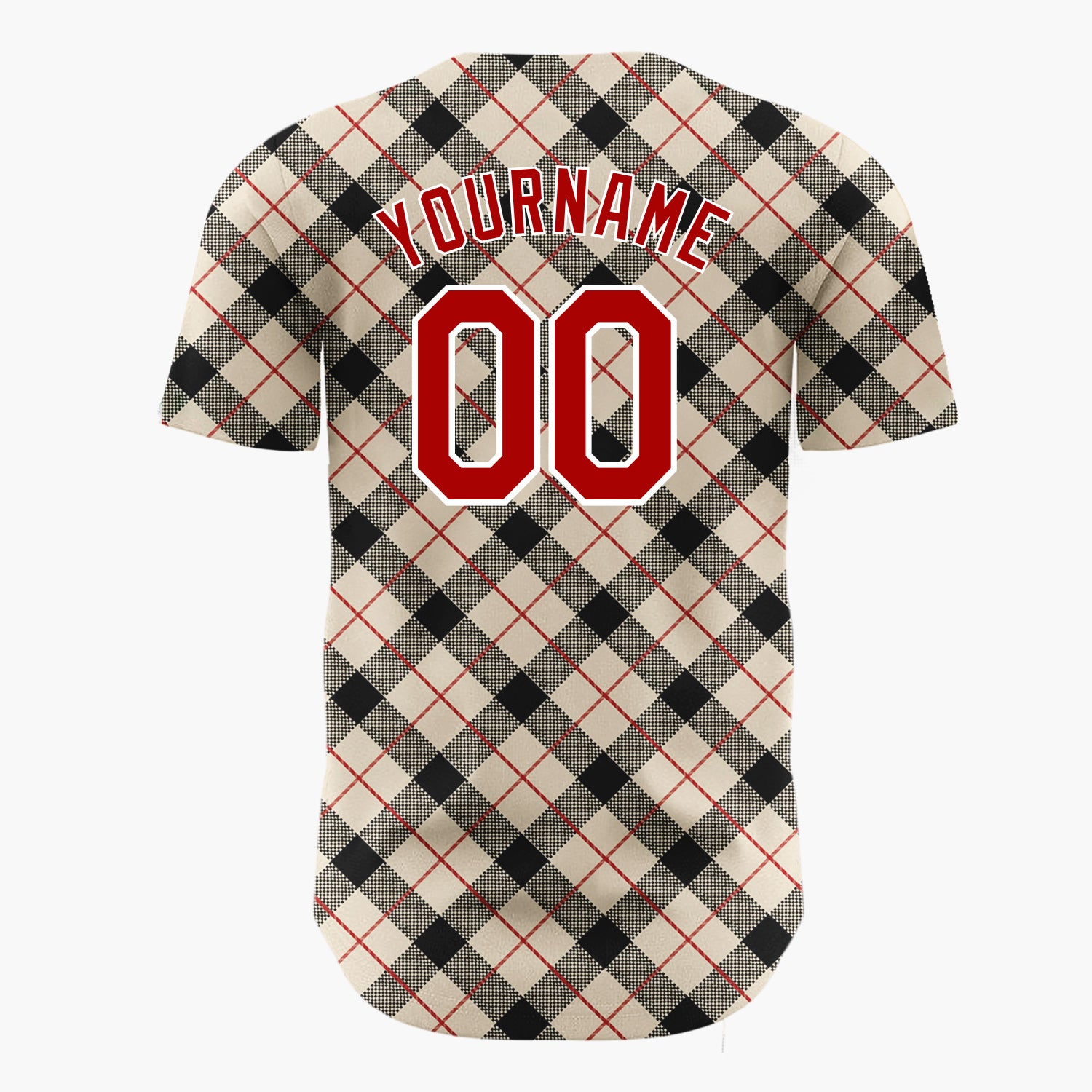 Custom Beige Black Plaid Red Accent Lines Classic Tartan Pattern Christmas Baseball Jersey