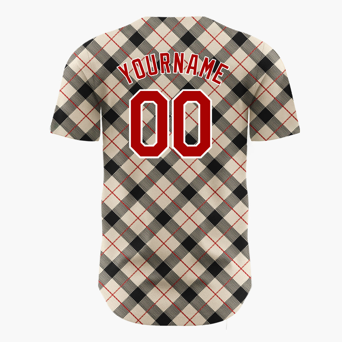 Custom Beige Black Plaid Red Accent Lines Classic Tartan Pattern Christmas Baseball Jersey