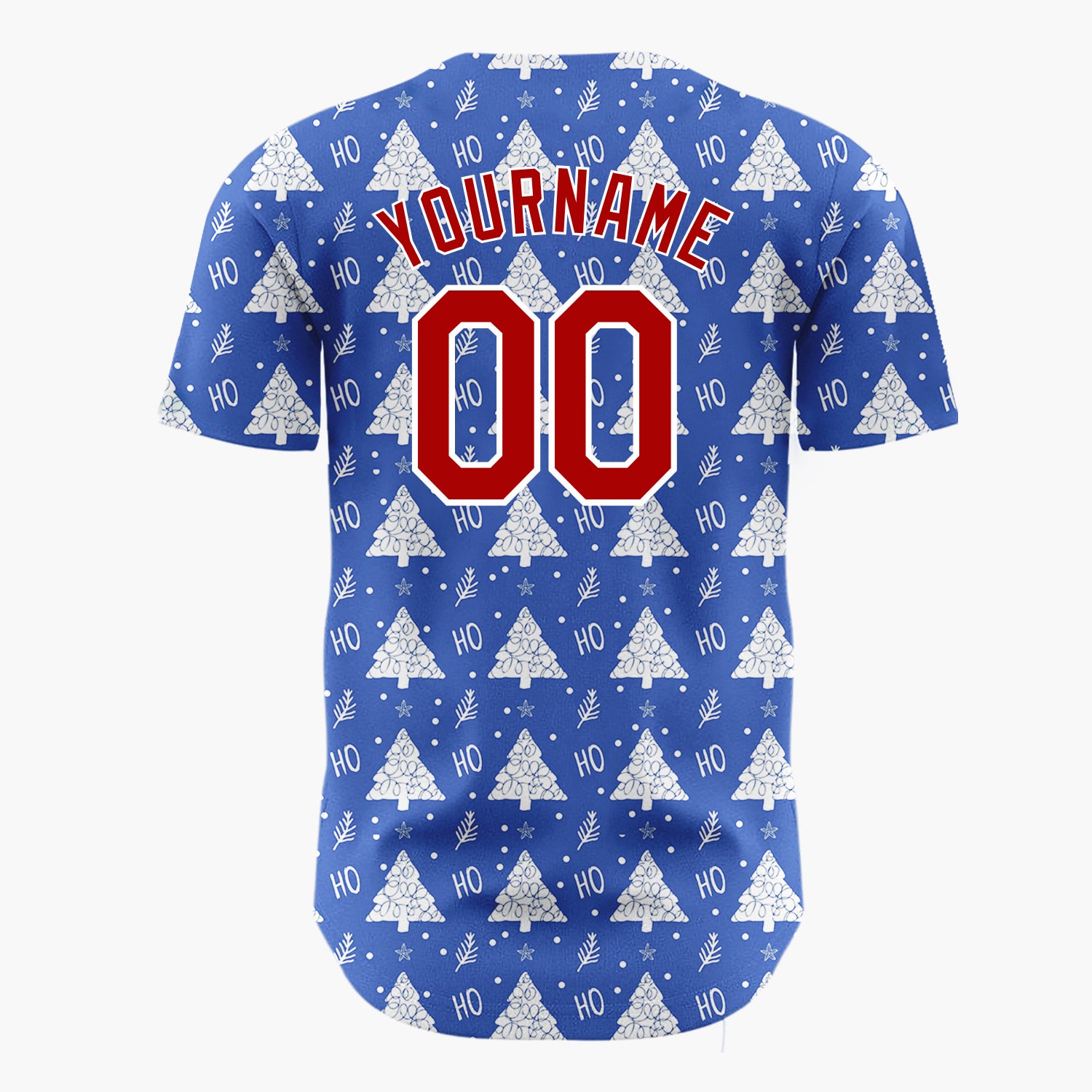 Custom Blue White Christmas Tree Text Whimsical Pattern Christmas Baseball Jersey