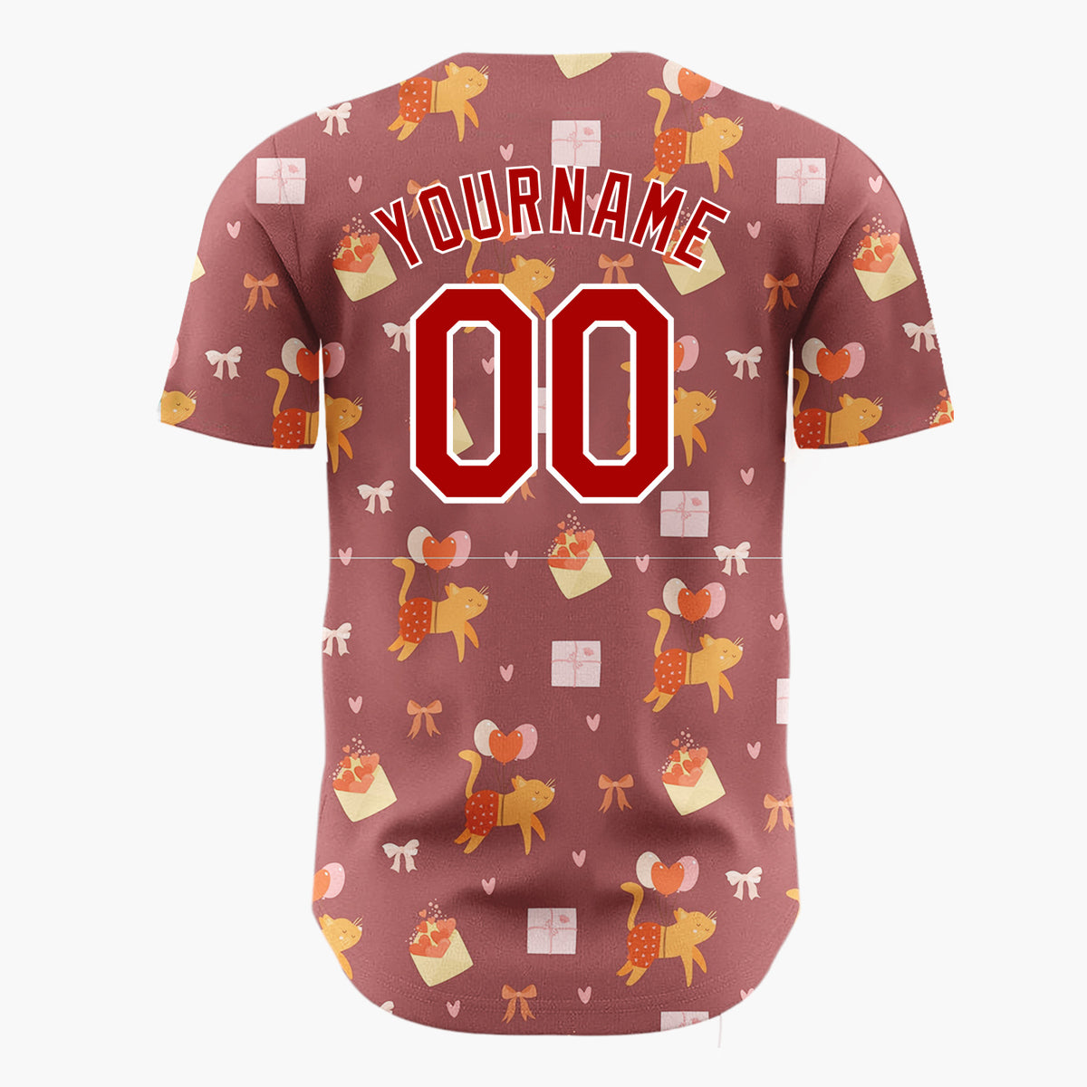 Custom Brown Orange Cats Balloons And Hearts Valentine Pattern Christmas Baseball Jersey
