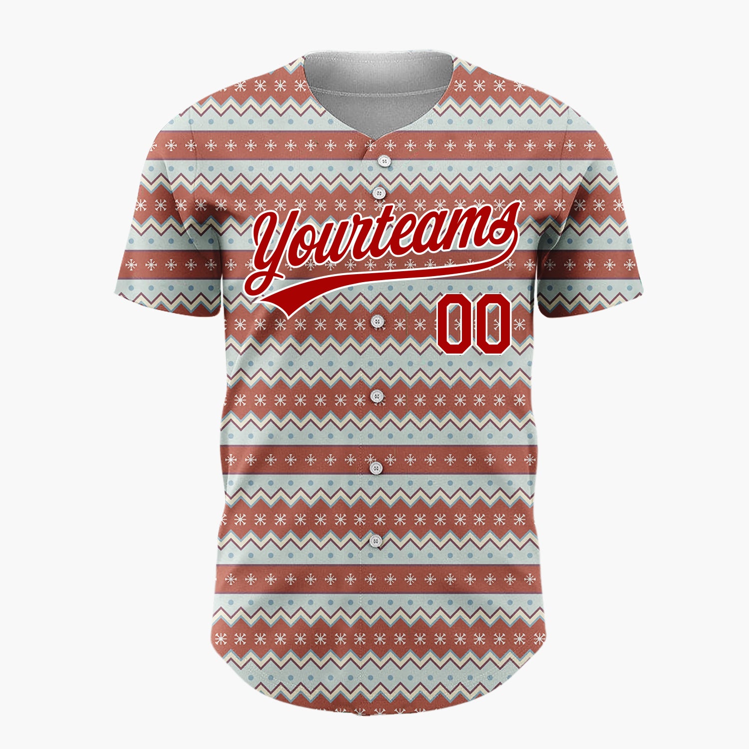 Custom Brown Blue Snowflakes Chevrons And Dots Christmas Nordic Pattern Christmas Baseball Jersey