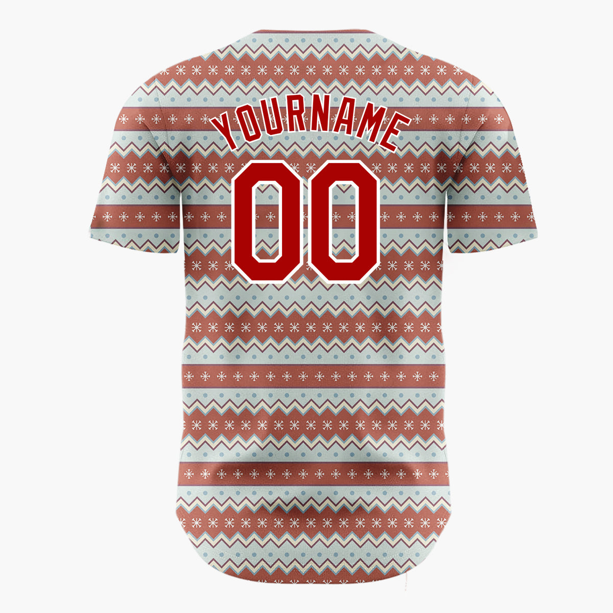 Custom Brown Blue Snowflakes Chevrons And Dots Christmas Nordic Pattern Christmas Baseball Jersey