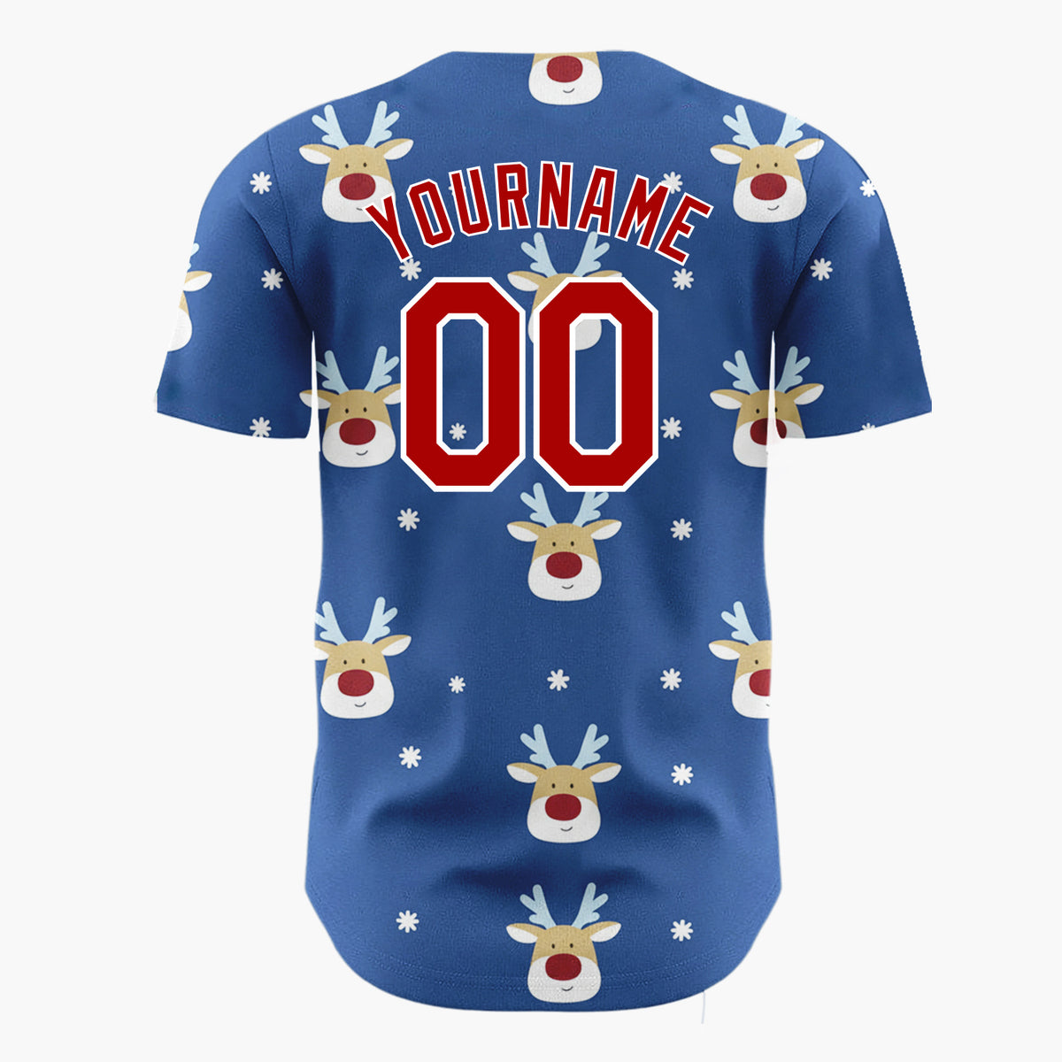 Custom Blue White Reindeer Faces With Snowflakes Cute Christmas Baseball Jersey