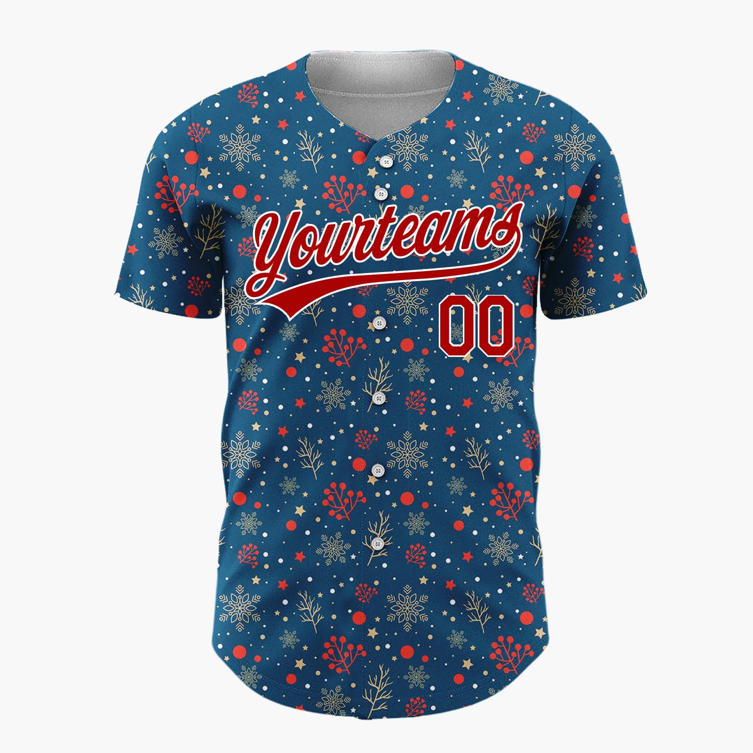 Custom Dark Blue Berry Snowflake Elegant Pattern Christmas Baseball Jersey