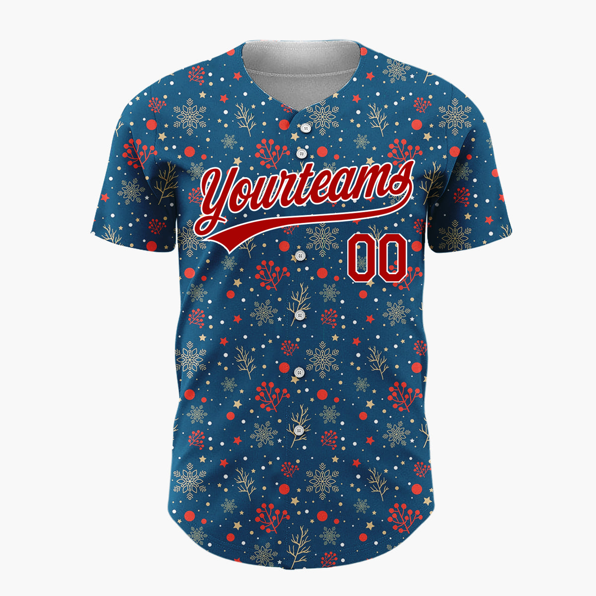 Custom Dark Blue Berry Snowflake Elegant Pattern Christmas Baseball Jersey