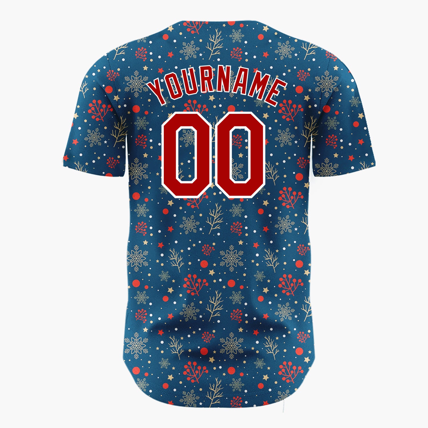 Custom Dark Blue Berry Snowflake Elegant Pattern Christmas Baseball Jersey
