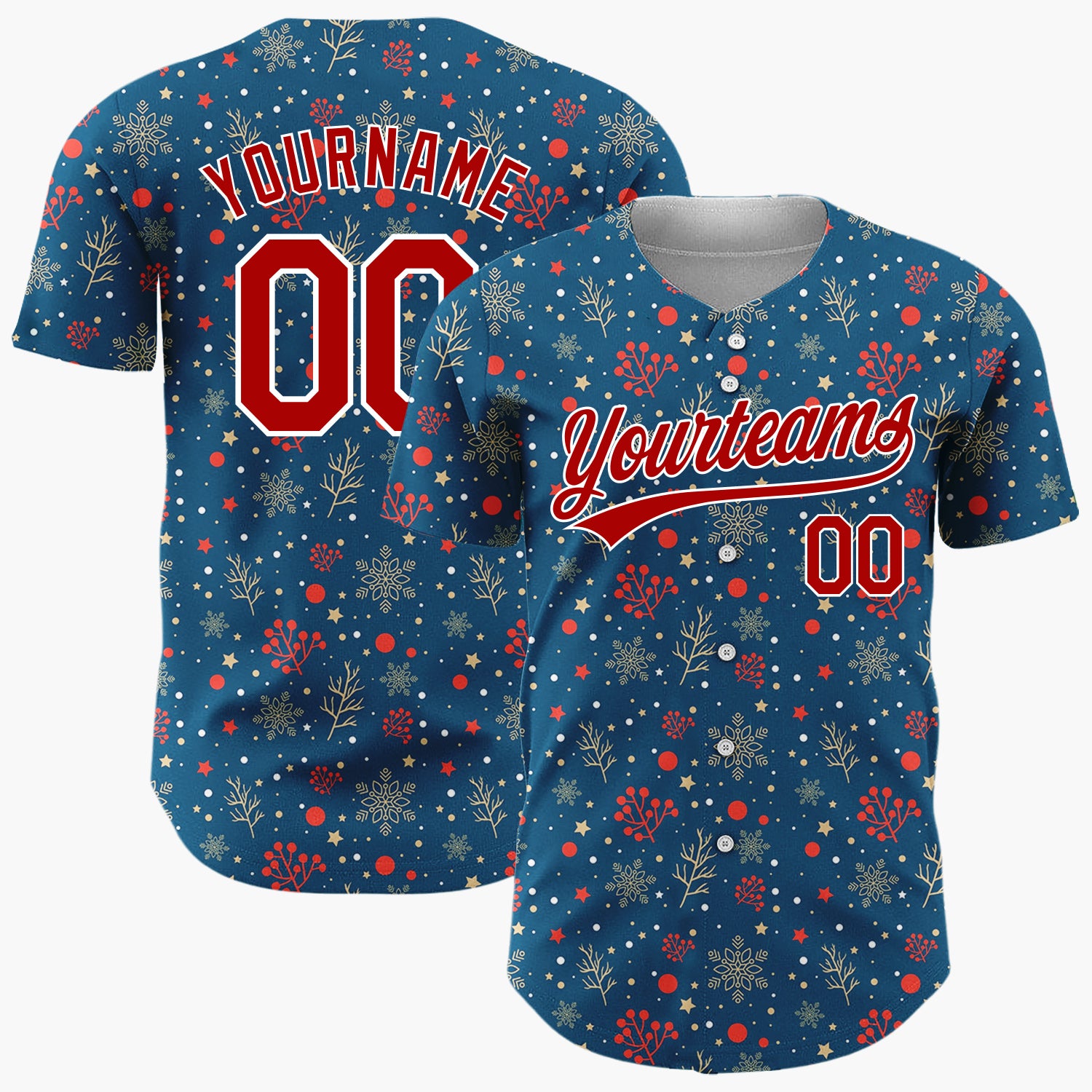 Custom Dark Blue Berry Snowflake Elegant Pattern Christmas Baseball Jersey