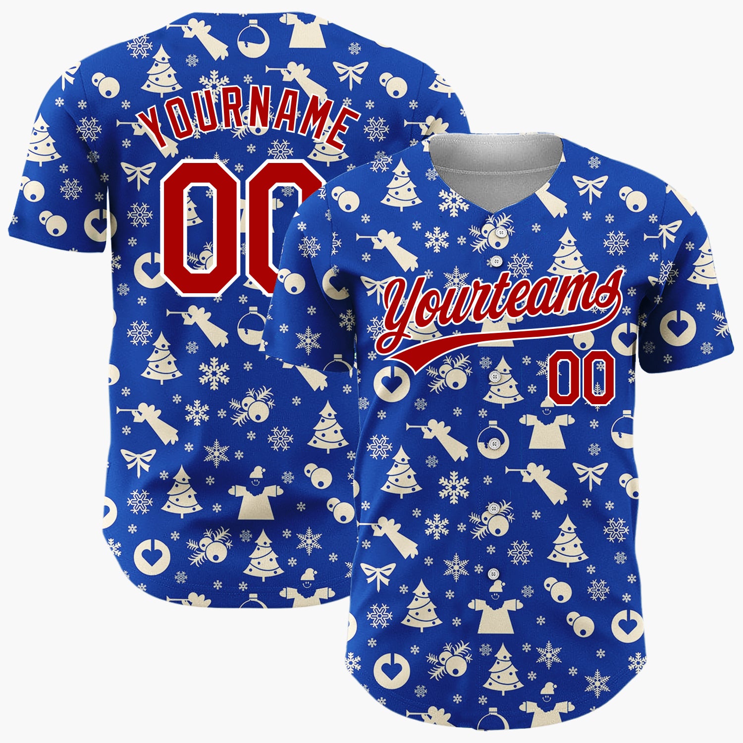 Custom Blue Seasonal Icons Simple Christmas Baseball Jersey