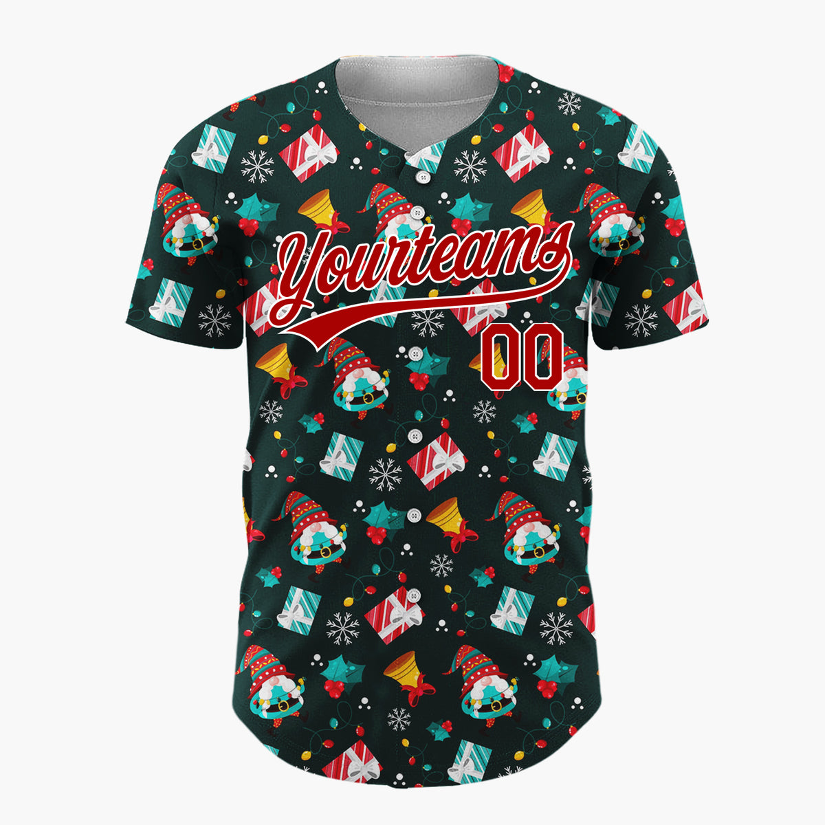 Custom Dark Blue Christmas Gifts Gnome Statue Cartoon Pattern Christmas Baseball Jersey