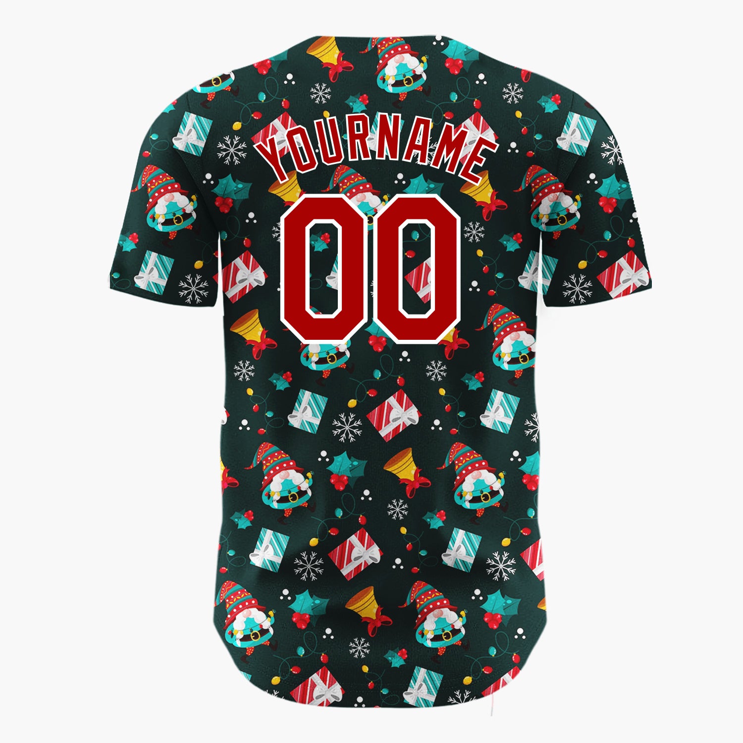 Custom Dark Blue Christmas Gifts Gnome Statue Cartoon Pattern Christmas Baseball Jersey