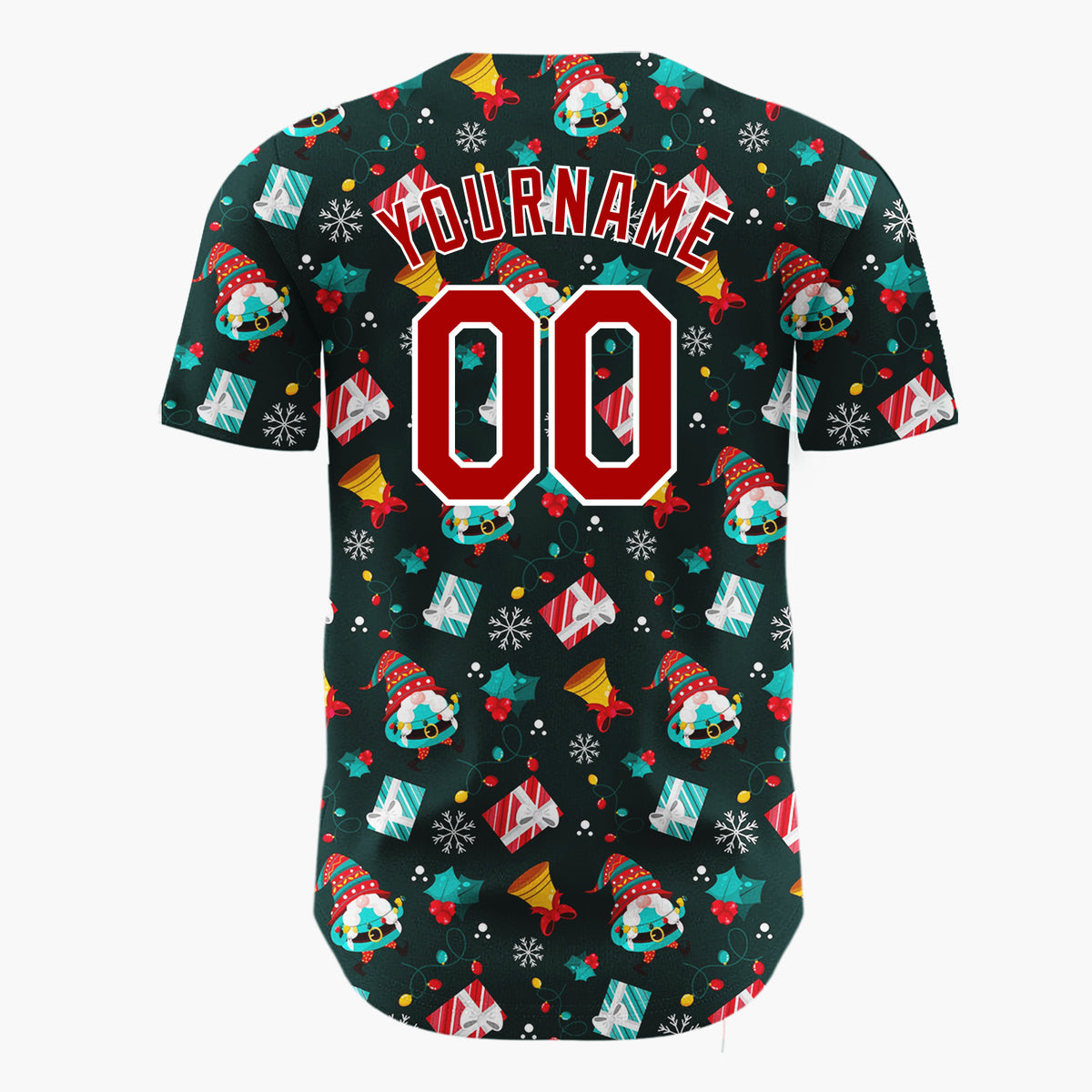 Custom Dark Blue Christmas Gifts Gnome Statue Cartoon Pattern Christmas Baseball Jersey