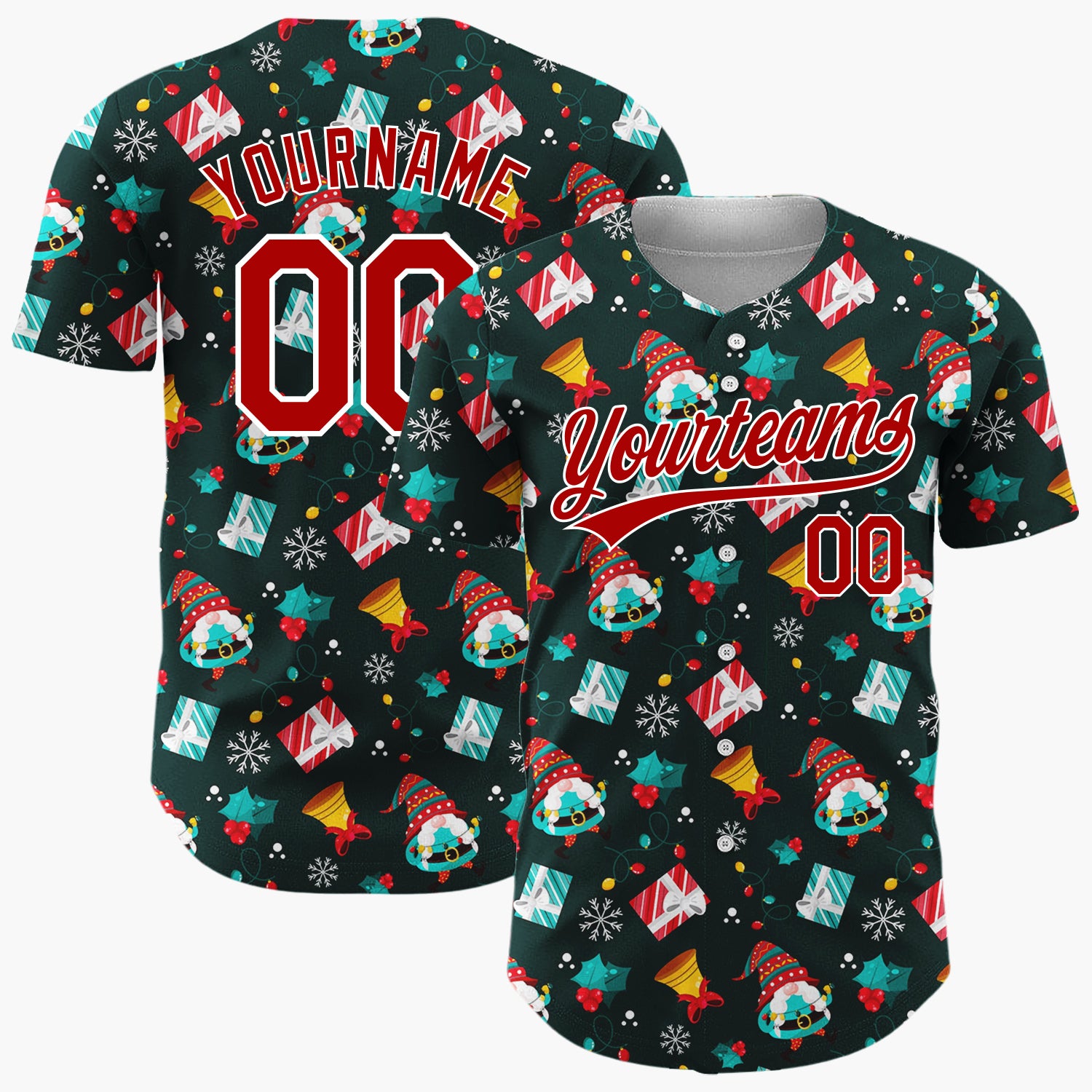 Custom Dark Blue Christmas Gifts Gnome Statue Cartoon Pattern Christmas Baseball Jersey
