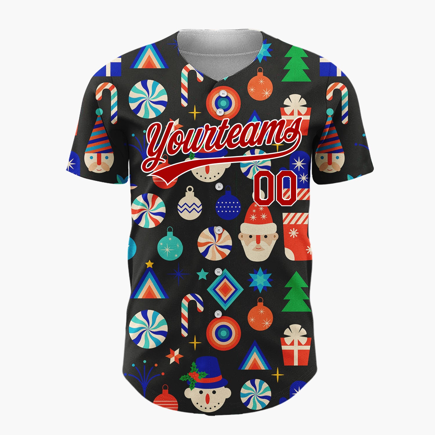 Custom Black White Snowflakes Graphic Christmas Tree Pattern Christmas Baseball Jersey