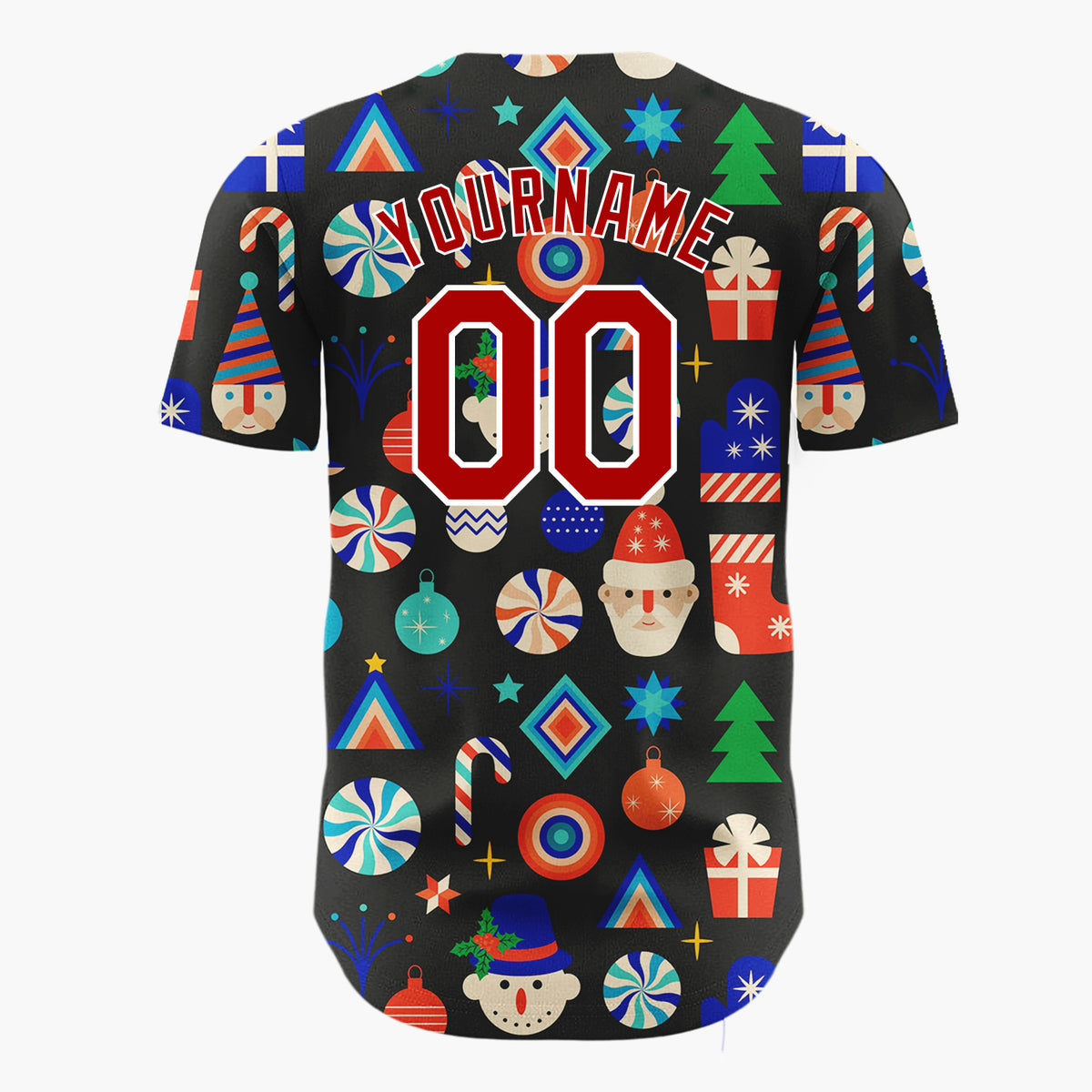 Custom Black White Snowflakes Graphic Christmas Tree Pattern Christmas Baseball Jersey