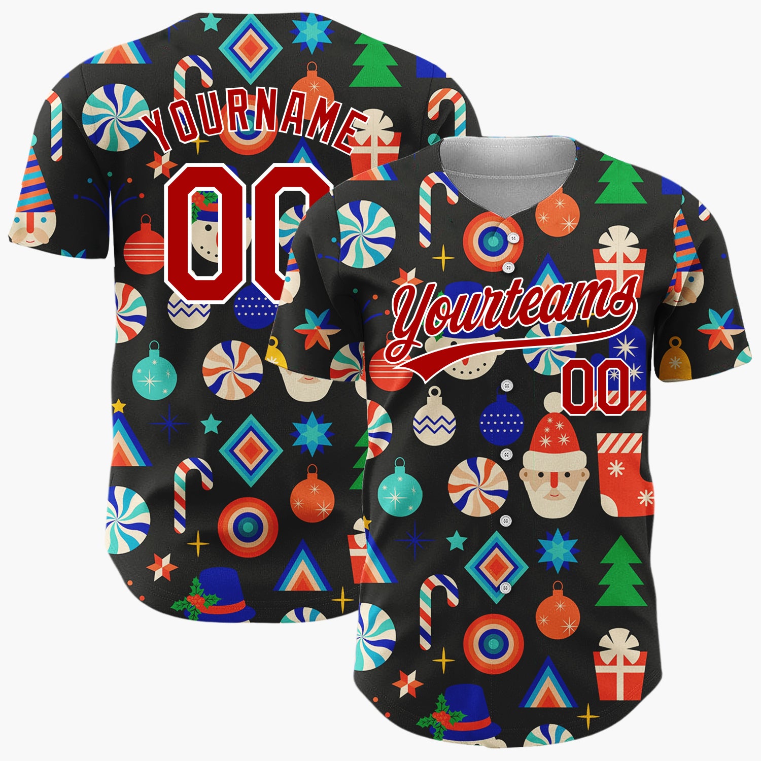 Custom Black White Snowflakes Graphic Christmas Tree Pattern Christmas Baseball Jersey