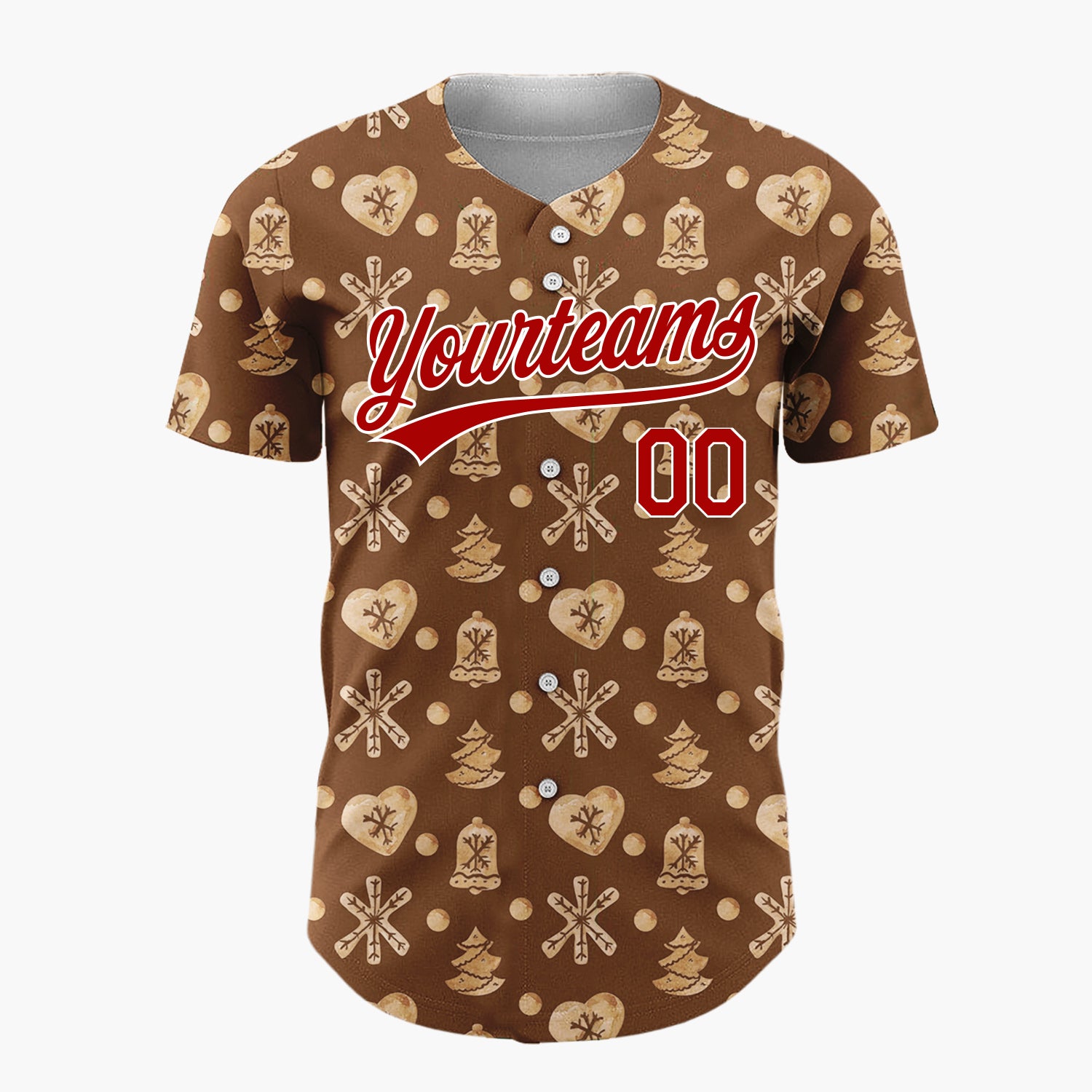 Custom Brown Gingerbread Cookie Watercolor Pattern Christmas Baseball Jersey