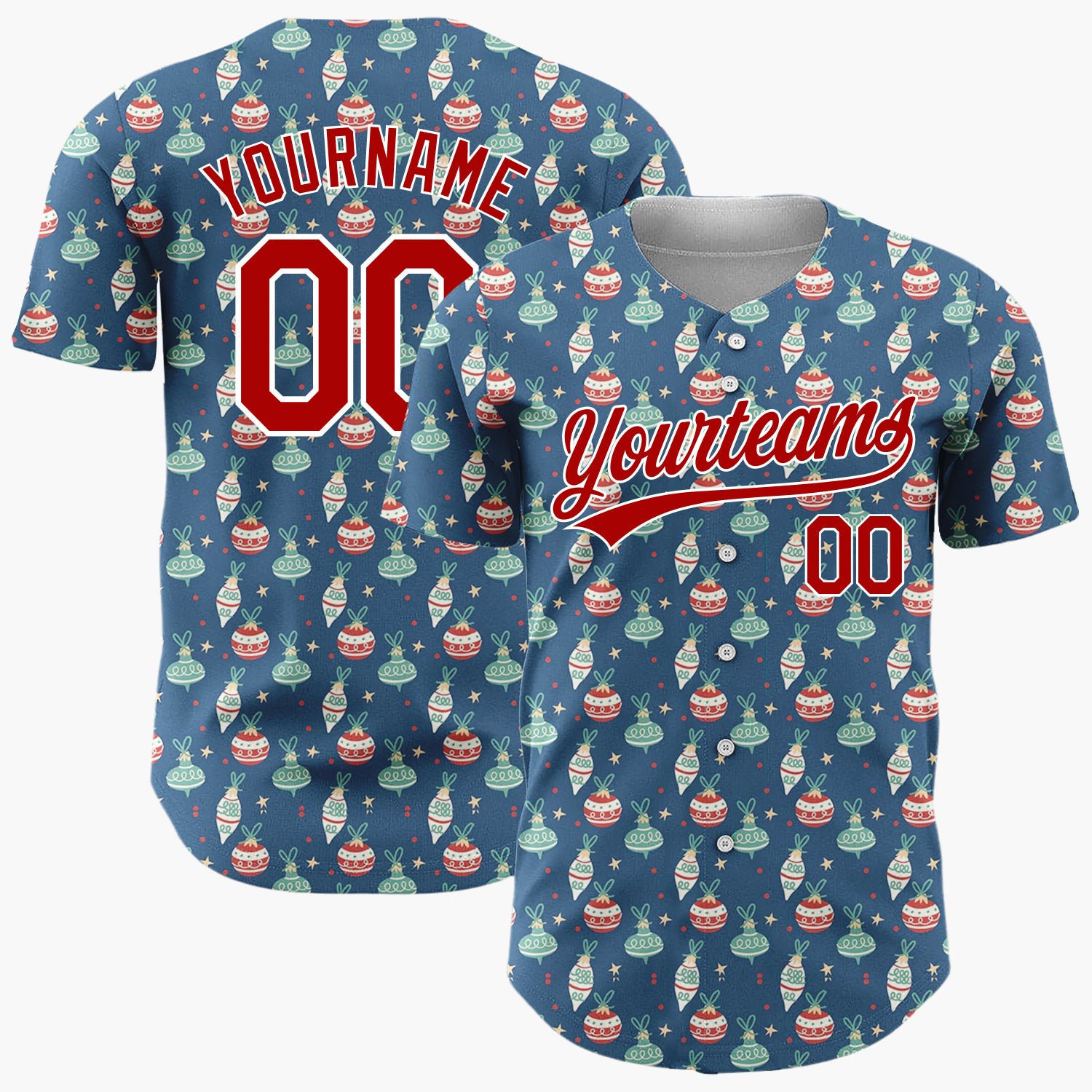 Custom Cream Red Candy Canes And Snowflakes Nordic Fair Isle Pattern Christmas Baseball Jersey