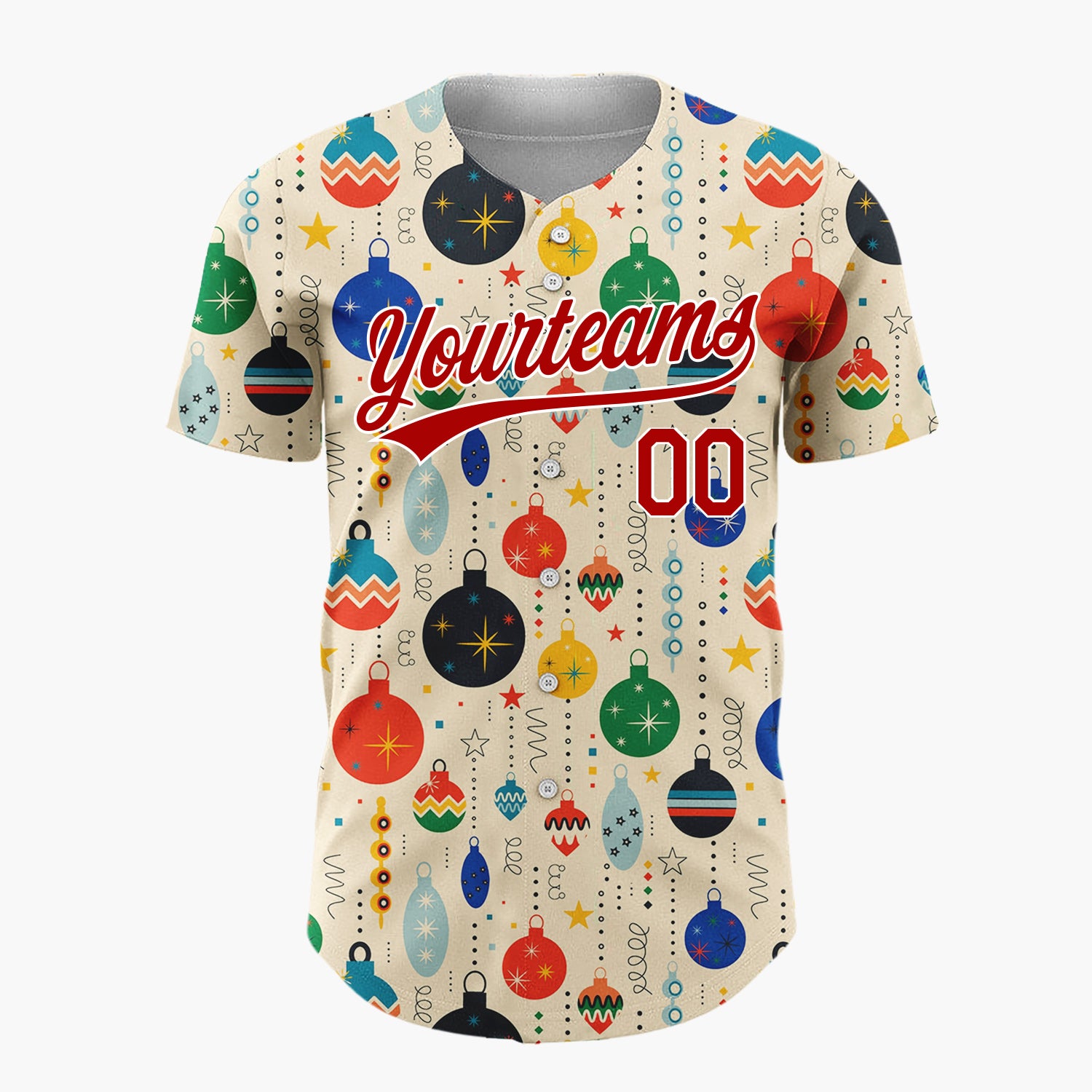 Custom Cream Retro Mid Century Christmas Ornament Pattern Christmas Baseball Jersey