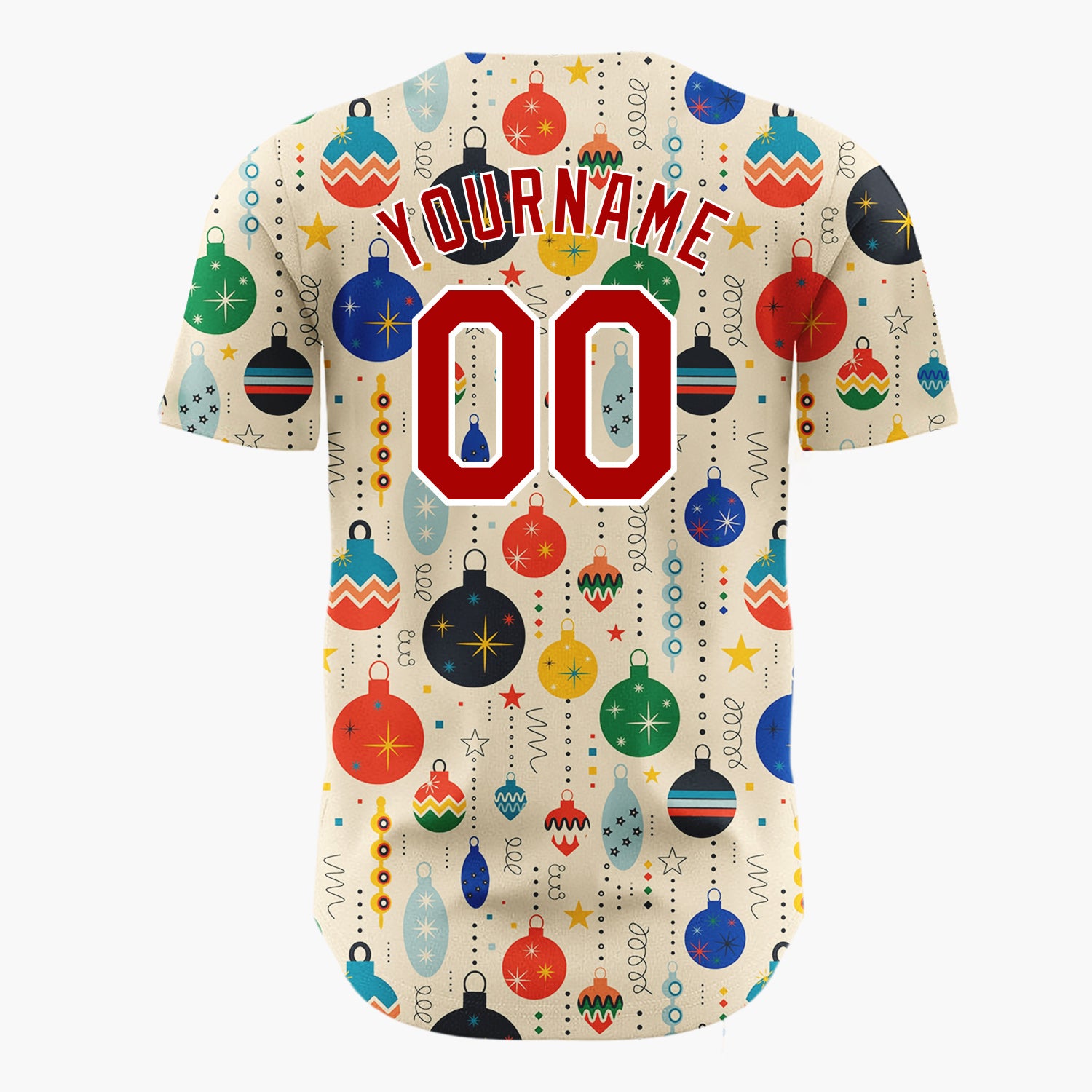 Custom Cream Retro Mid Century Christmas Ornament Pattern Christmas Baseball Jersey