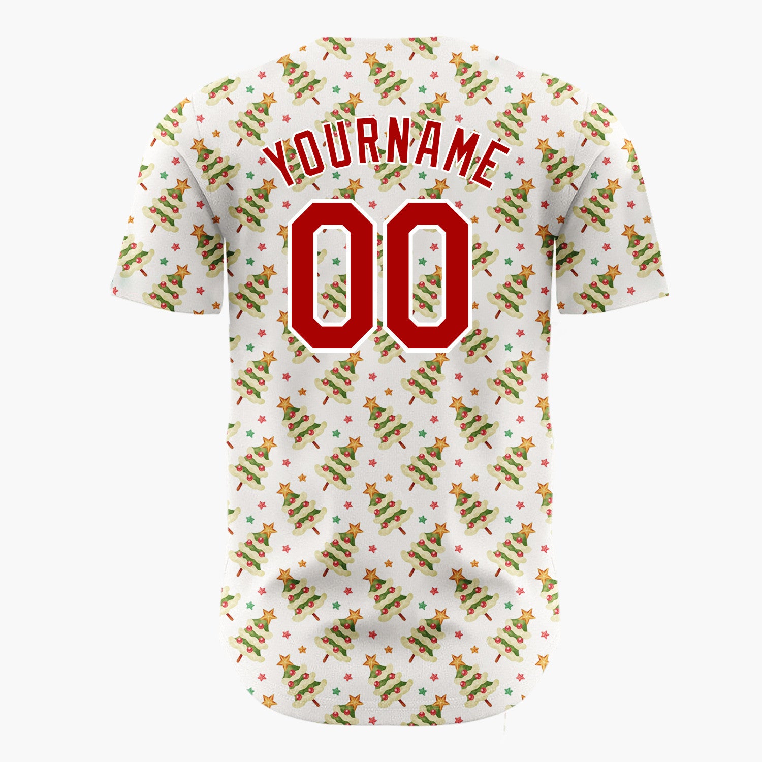 Custom Cream Green Red Tiny Diagonal Trees Simple Holiday Pattern Christmas Baseball Jersey