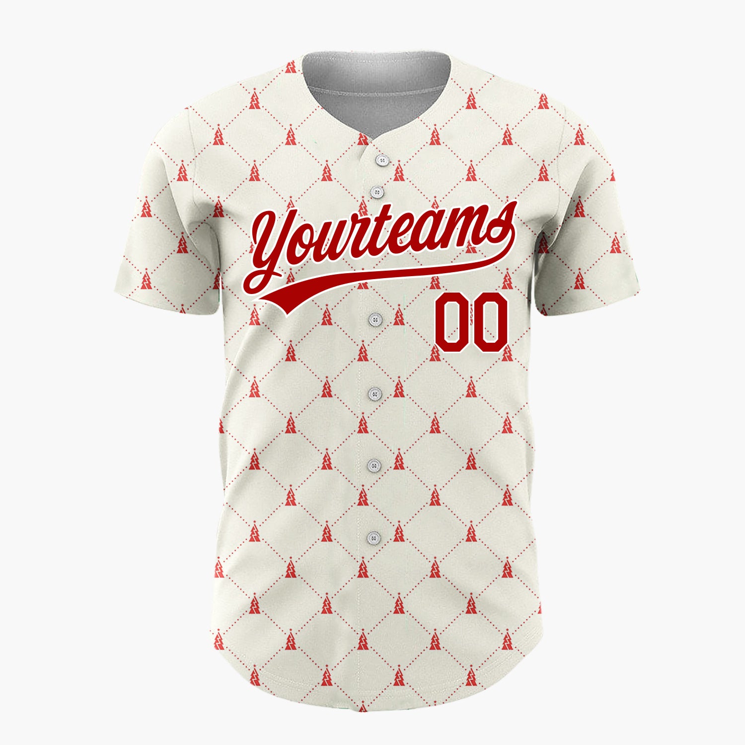 Custom Cream Red Tiny Tree Diamonds Minimalist Geometric Pattern Christmas Baseball Jersey