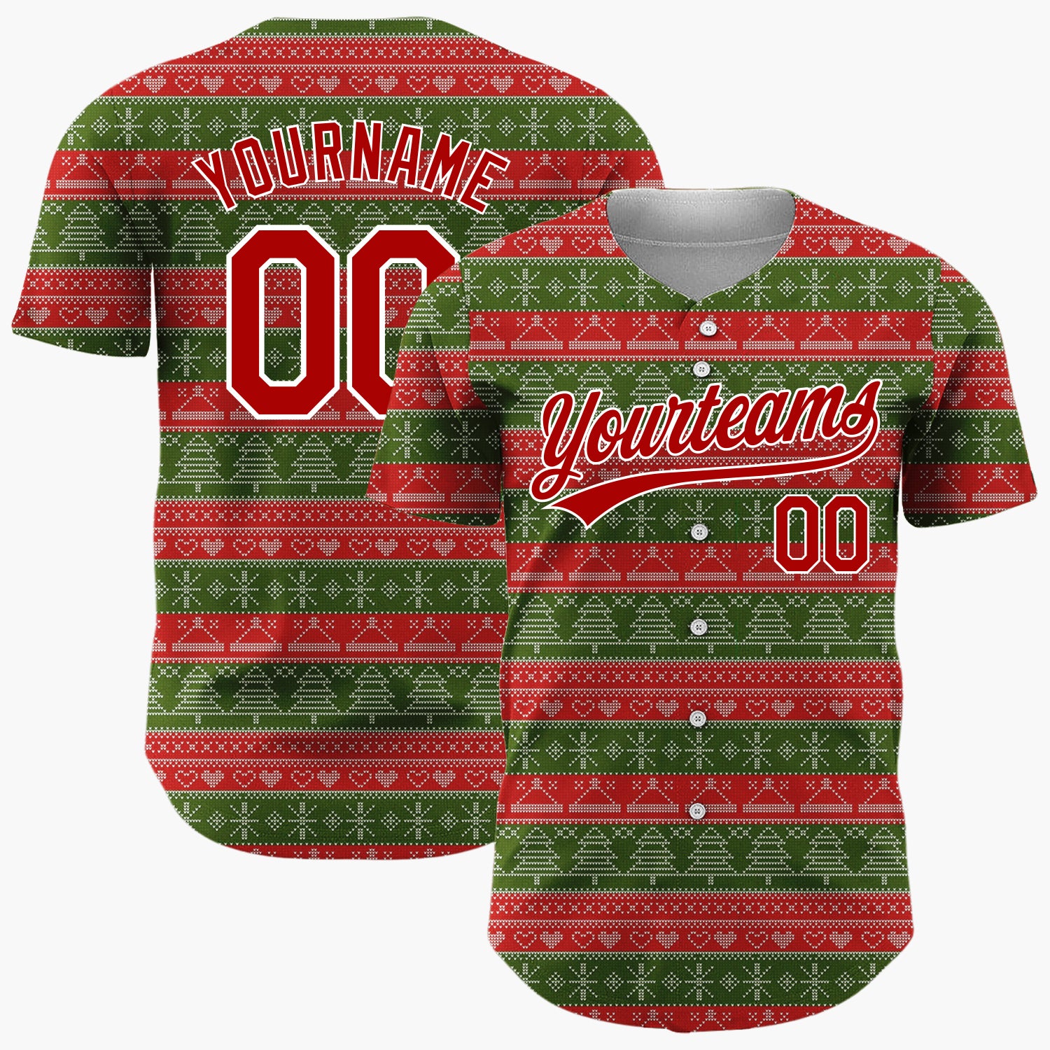 Custom Blue Reindeer Trees And Snowflakes Scandinavian Fair Isle Pattern Christmas Baseball Jersey