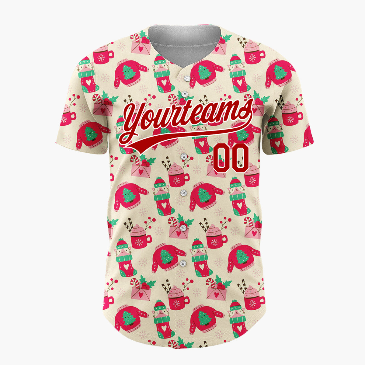 Custom Cream Pink Red Cute Cozy Items Christmas Baseball Jersey