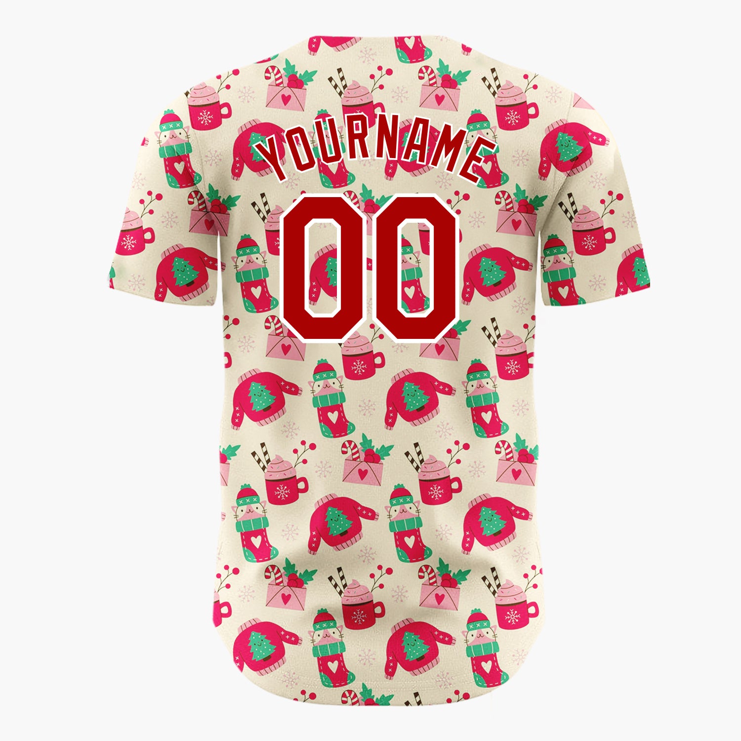 Custom Cream Pink Red Cute Cozy Items Christmas Baseball Jersey