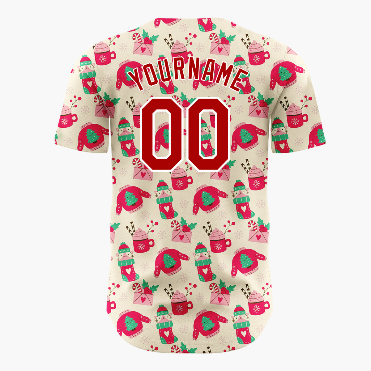 Custom Cream Pink Red Cute Cozy Items Christmas Baseball Jersey