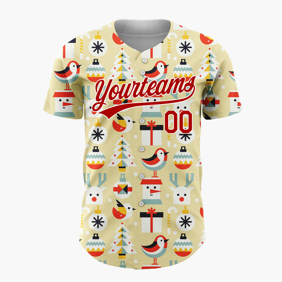 Custom Cream Minimalist Santa Reindeer And Bird Geometric Christmas Baseball Jersey