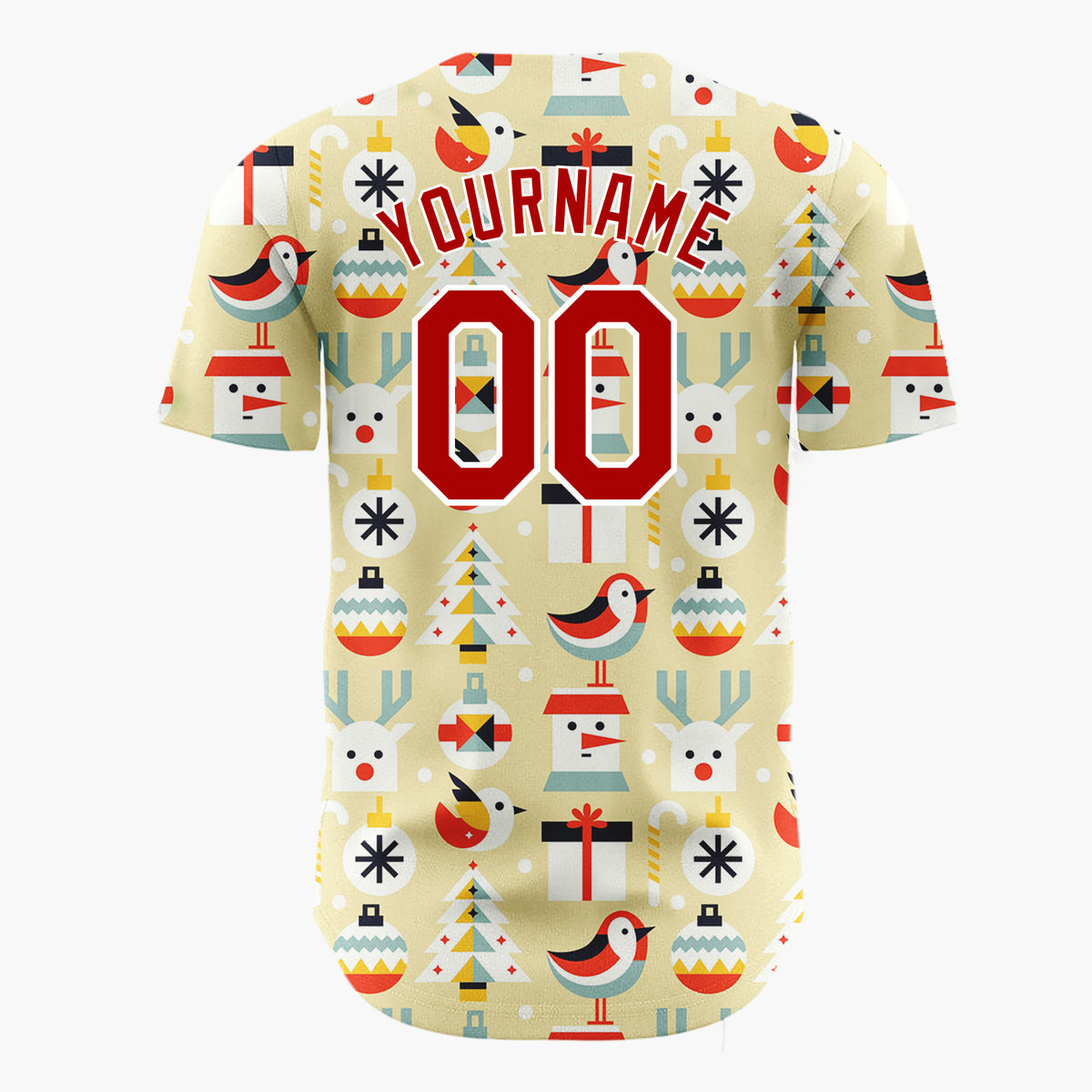 Custom Cream Minimalist Santa Reindeer And Bird Geometric Christmas Baseball Jersey