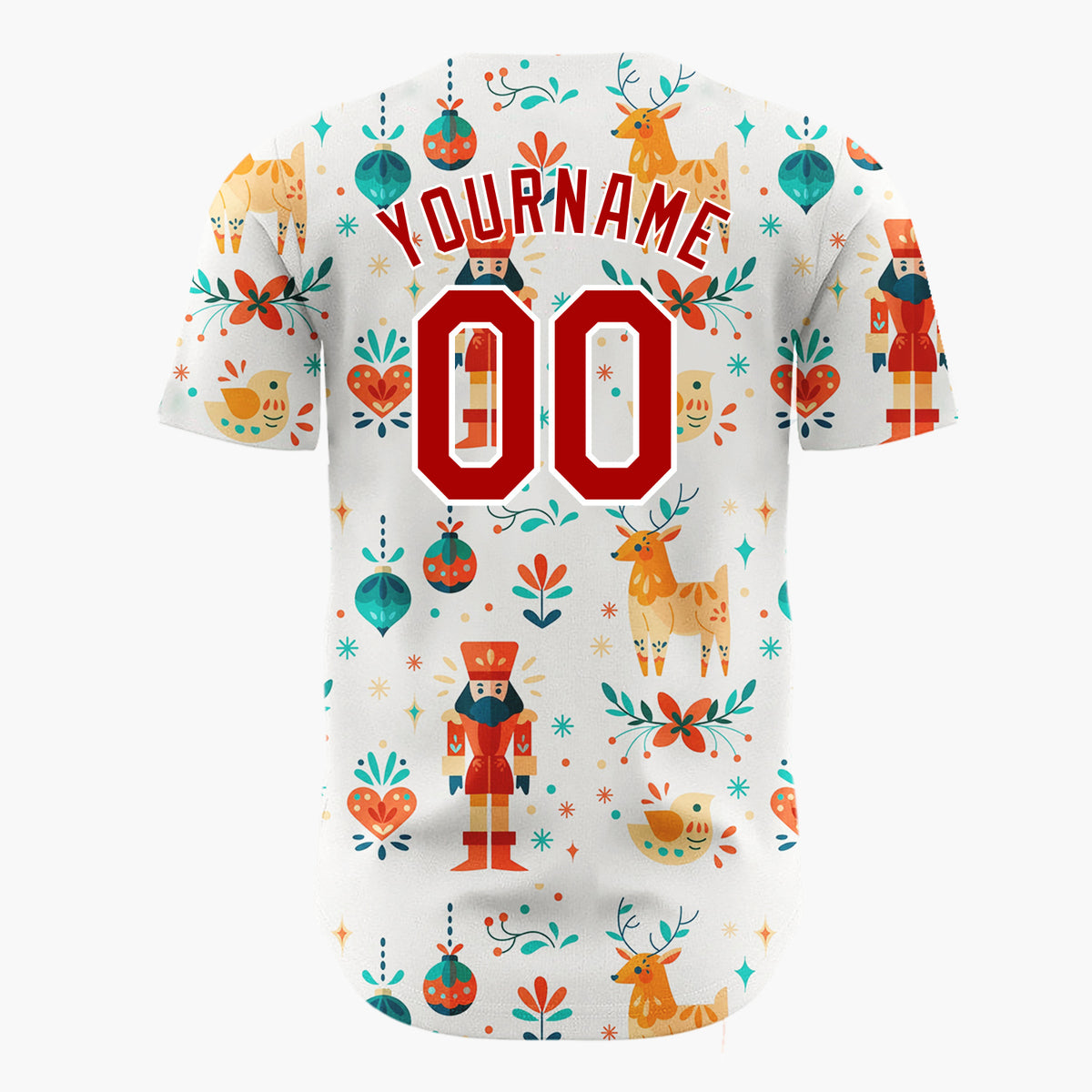 Custom Cream Orange Nutcracker Reindeer Folk Art Pattern Christmas Baseball Jersey